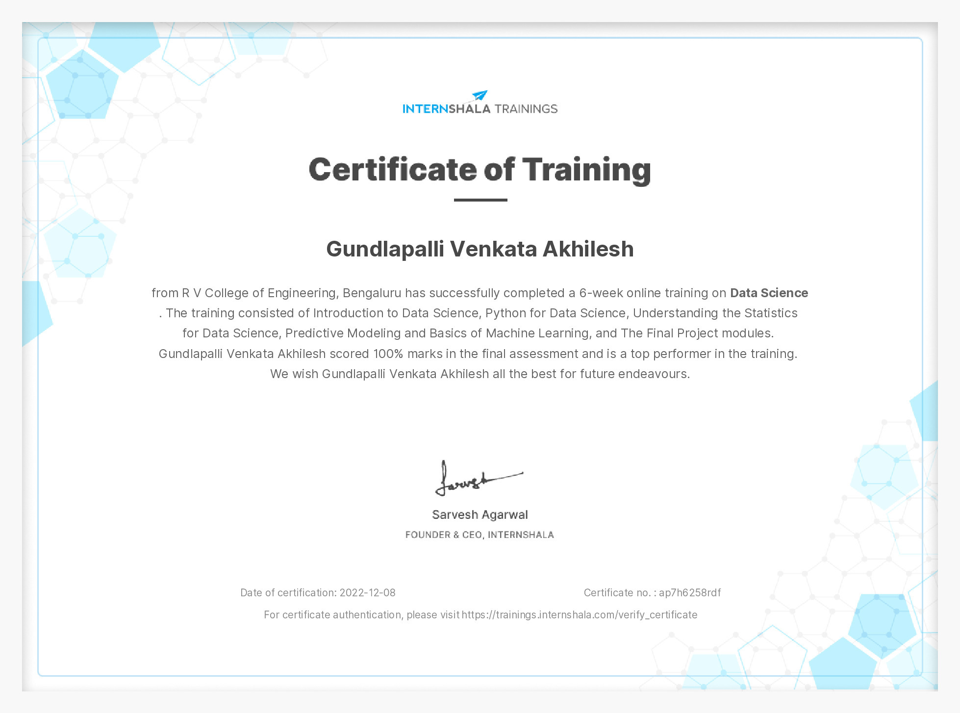 Certificate of completion