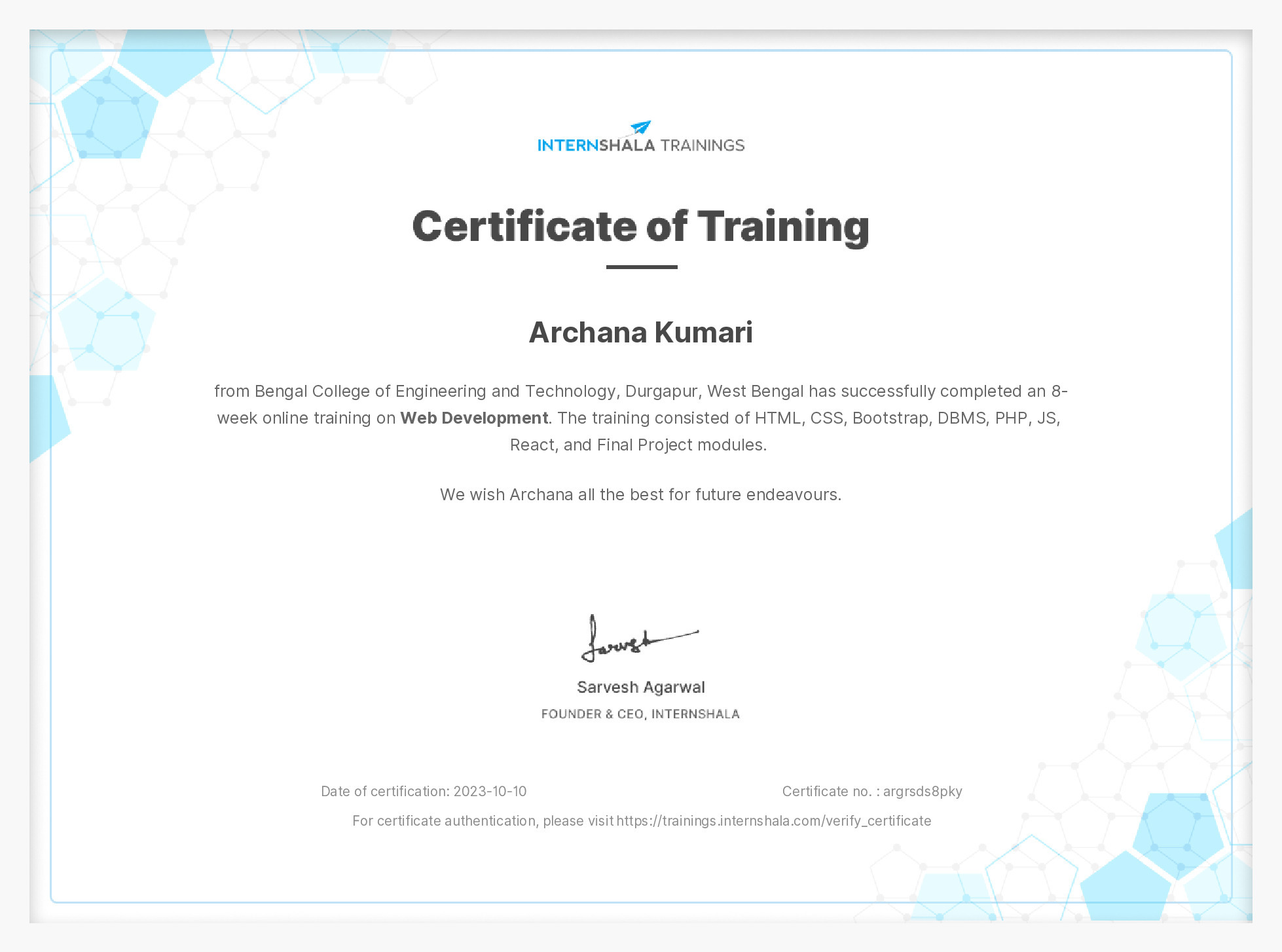 Certificate of completion