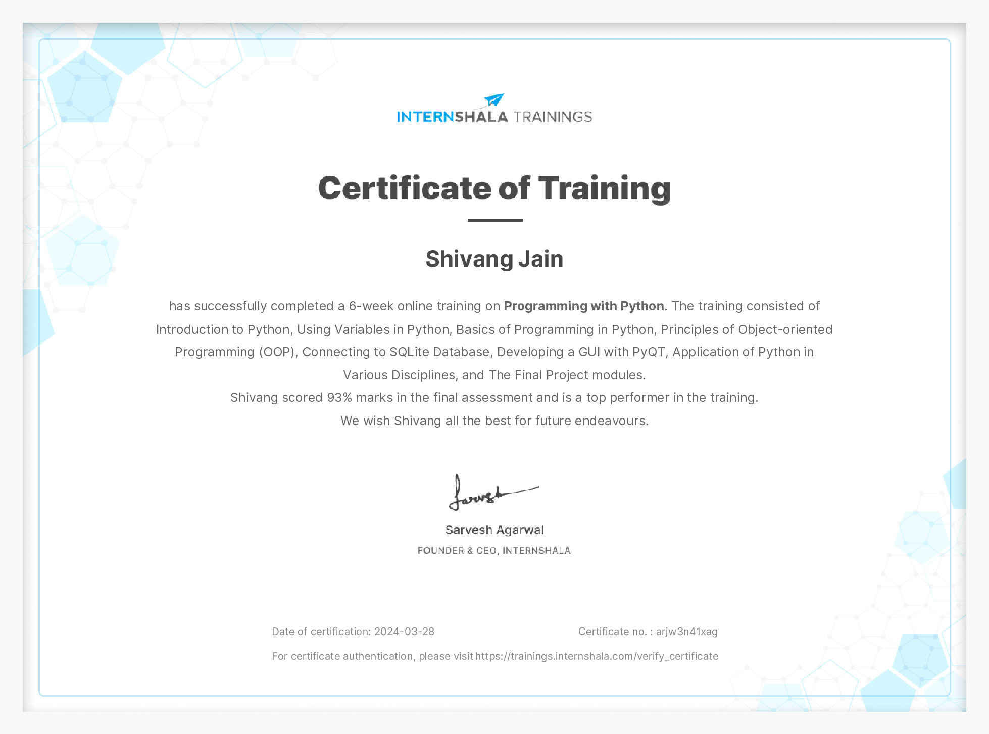 Certificate of completion