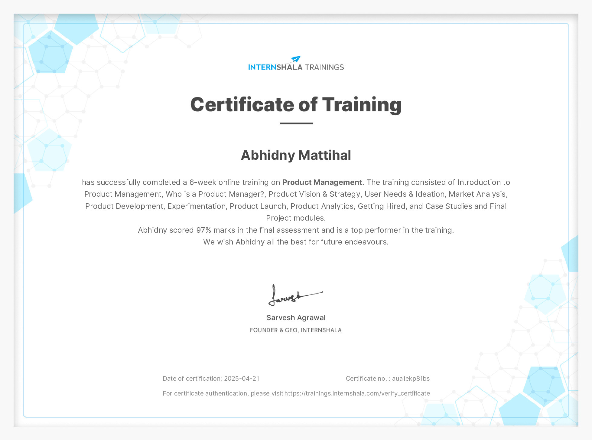 Certificate of completion