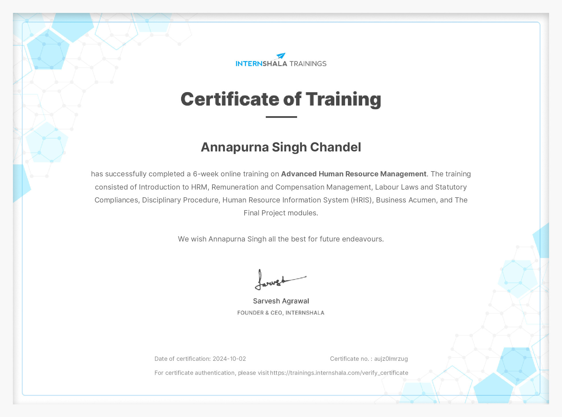 Certificate of completion