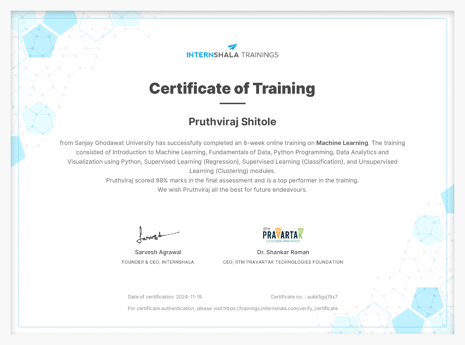 Certificate of completion