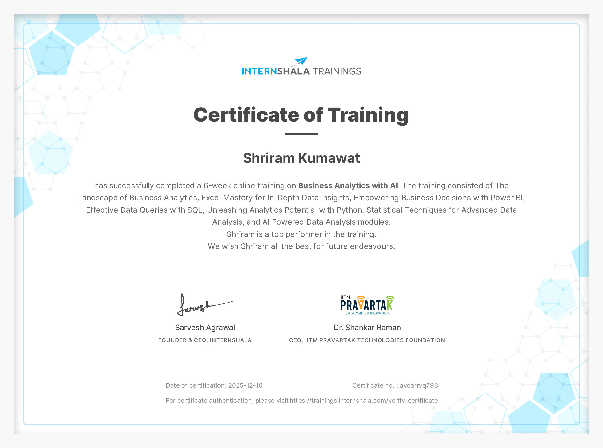 Certificate of completion