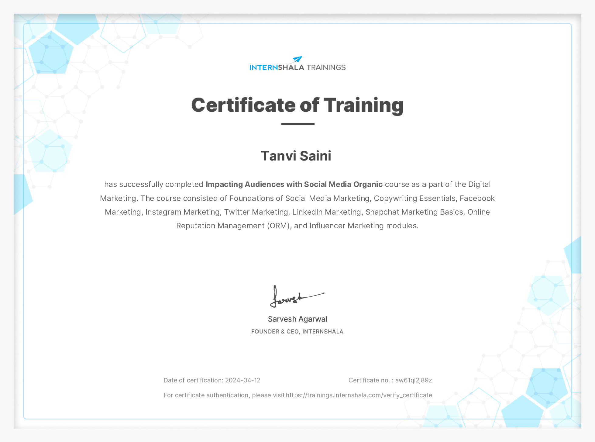 Certificate of completion