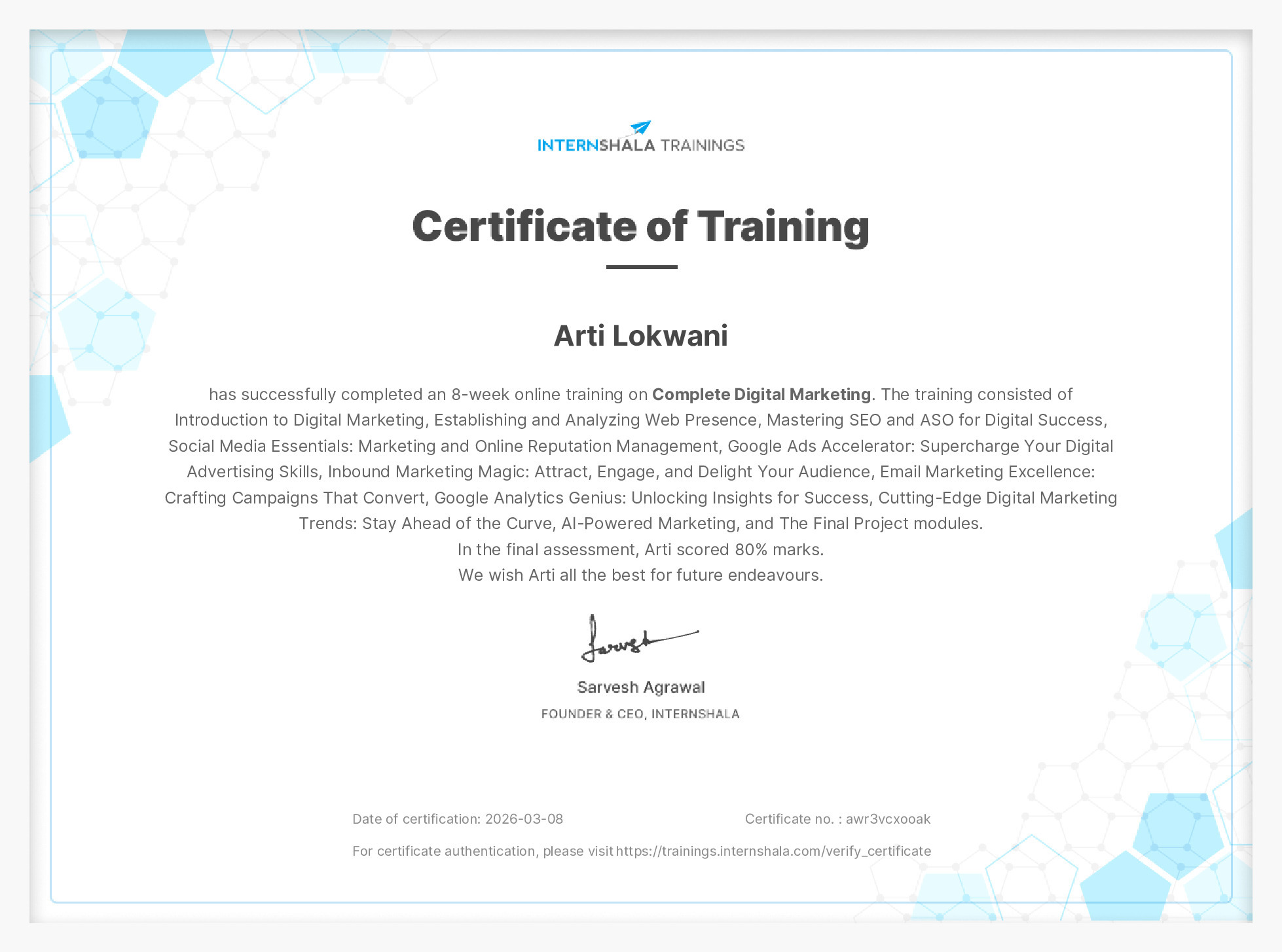 Certificate of completion