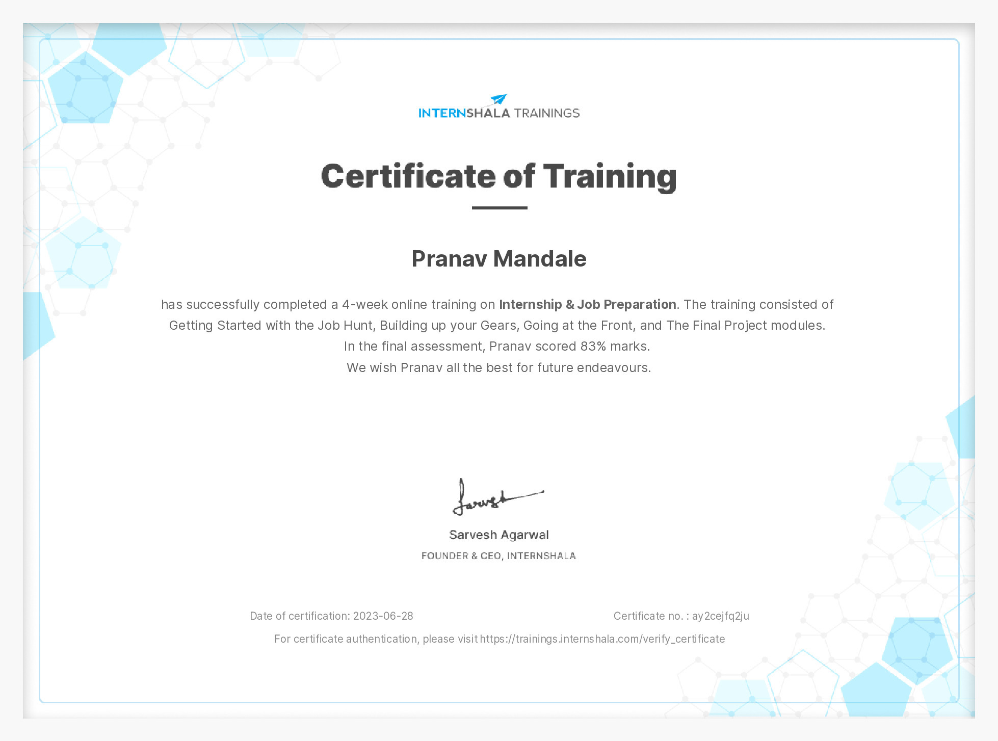 Certificate of completion