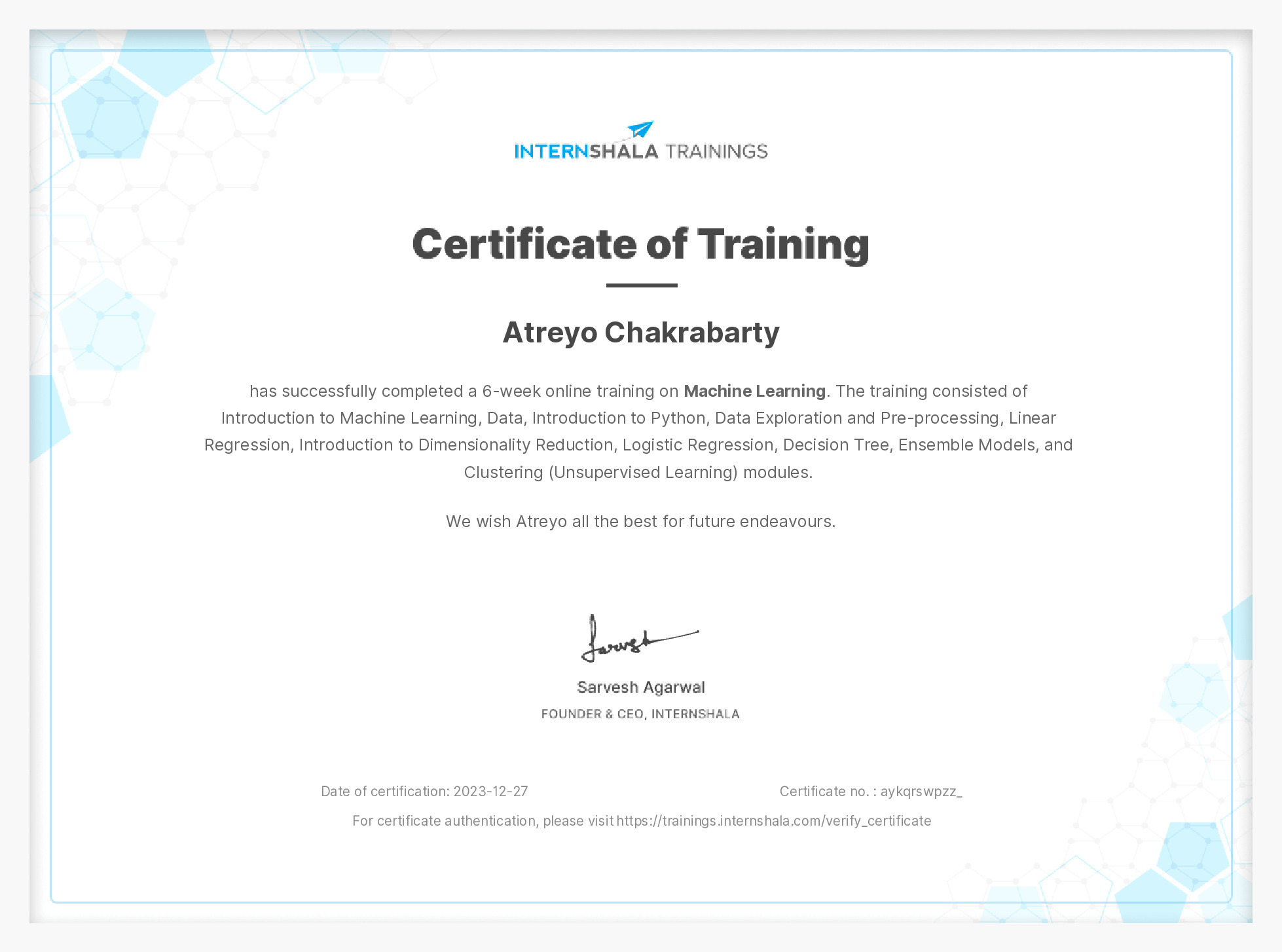 Certificate of completion