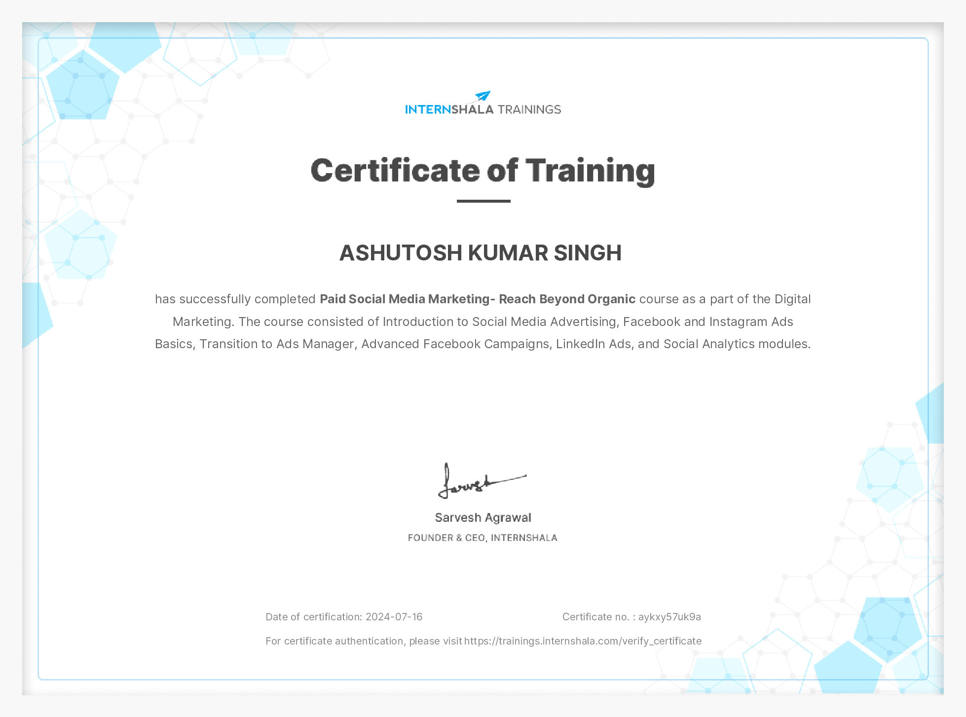 Certificate of completion