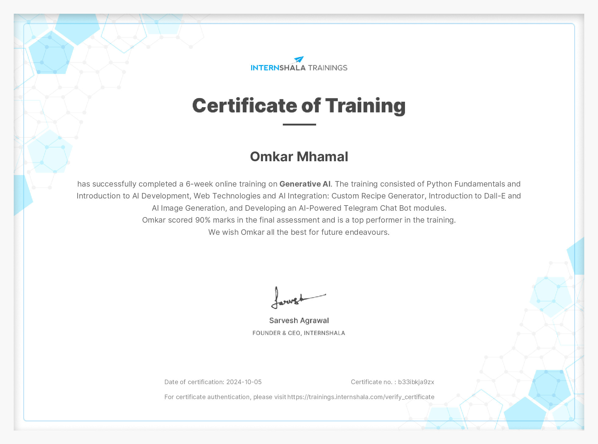 Certificate of completion