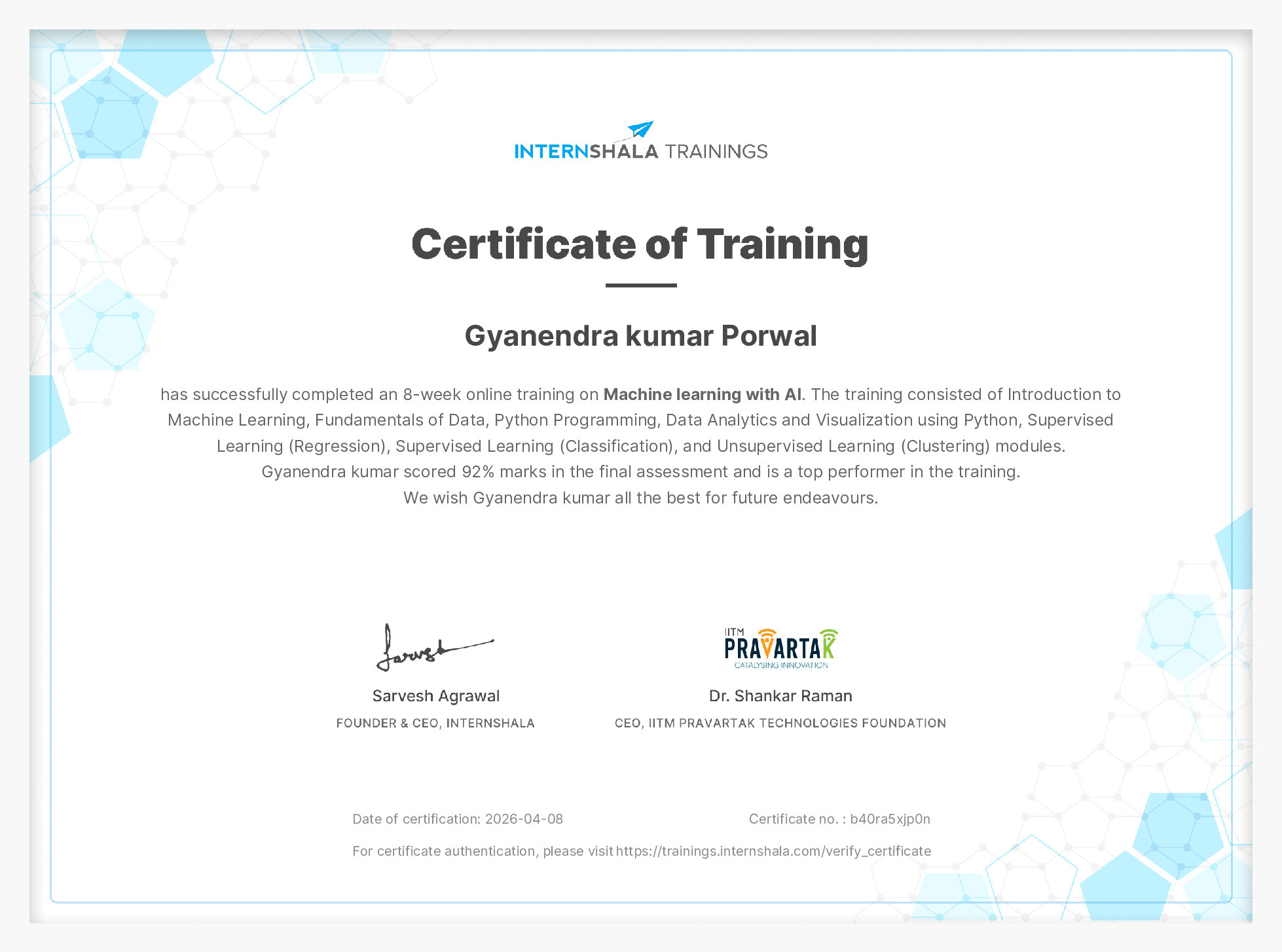 Certificate of completion
