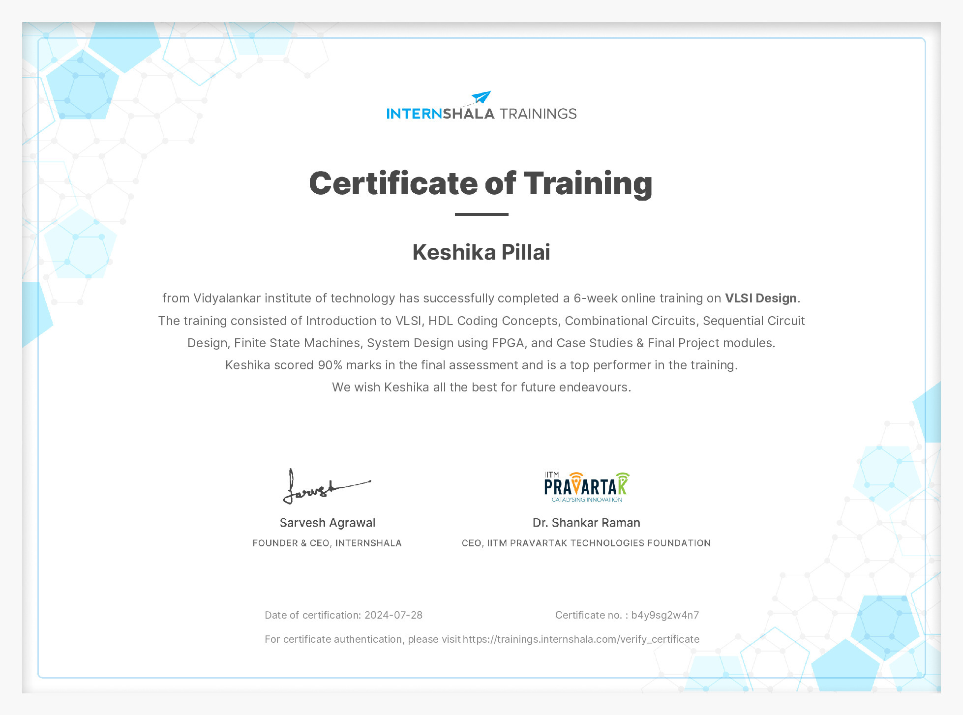 Certificate of completion