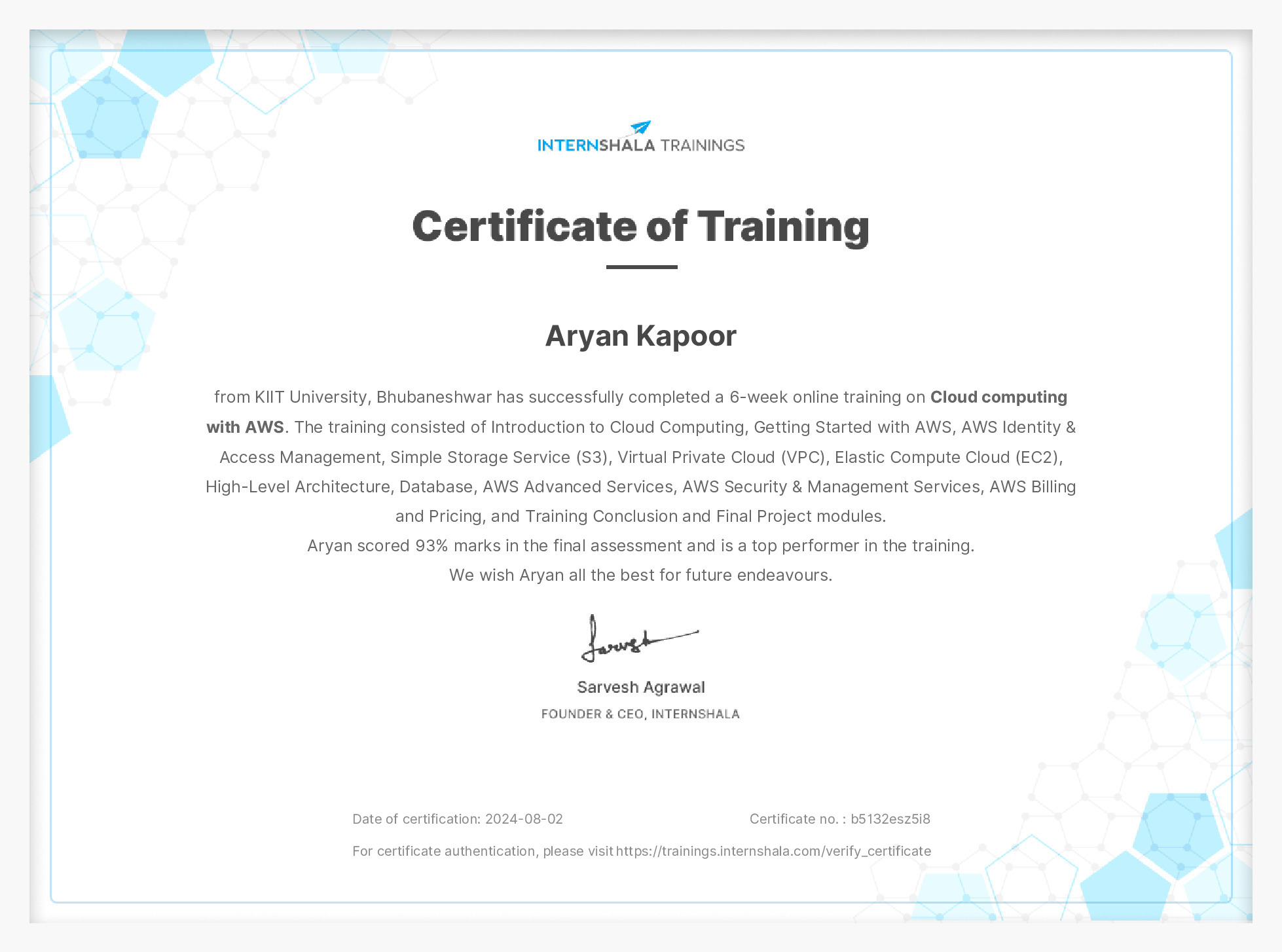 Certificate of completion