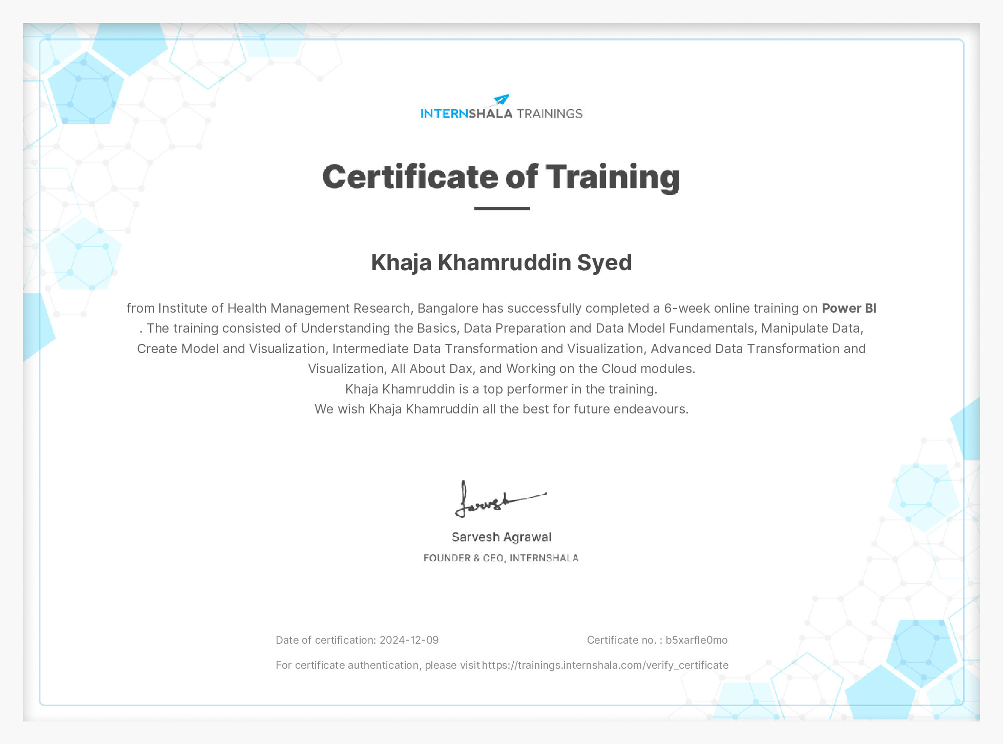 Certificate of completion