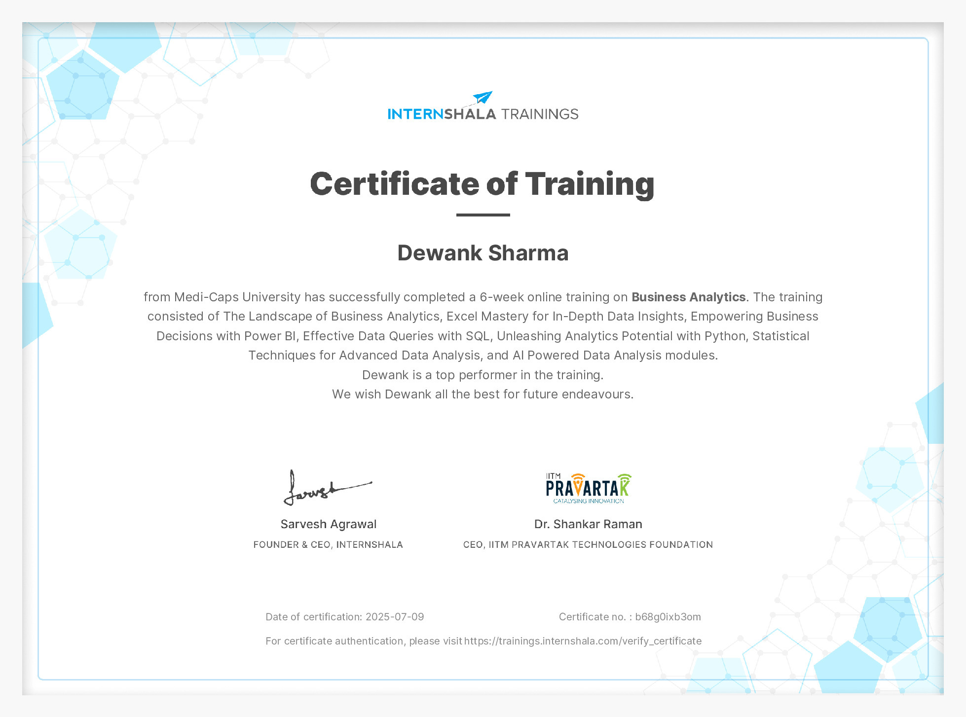 Certificate of completion