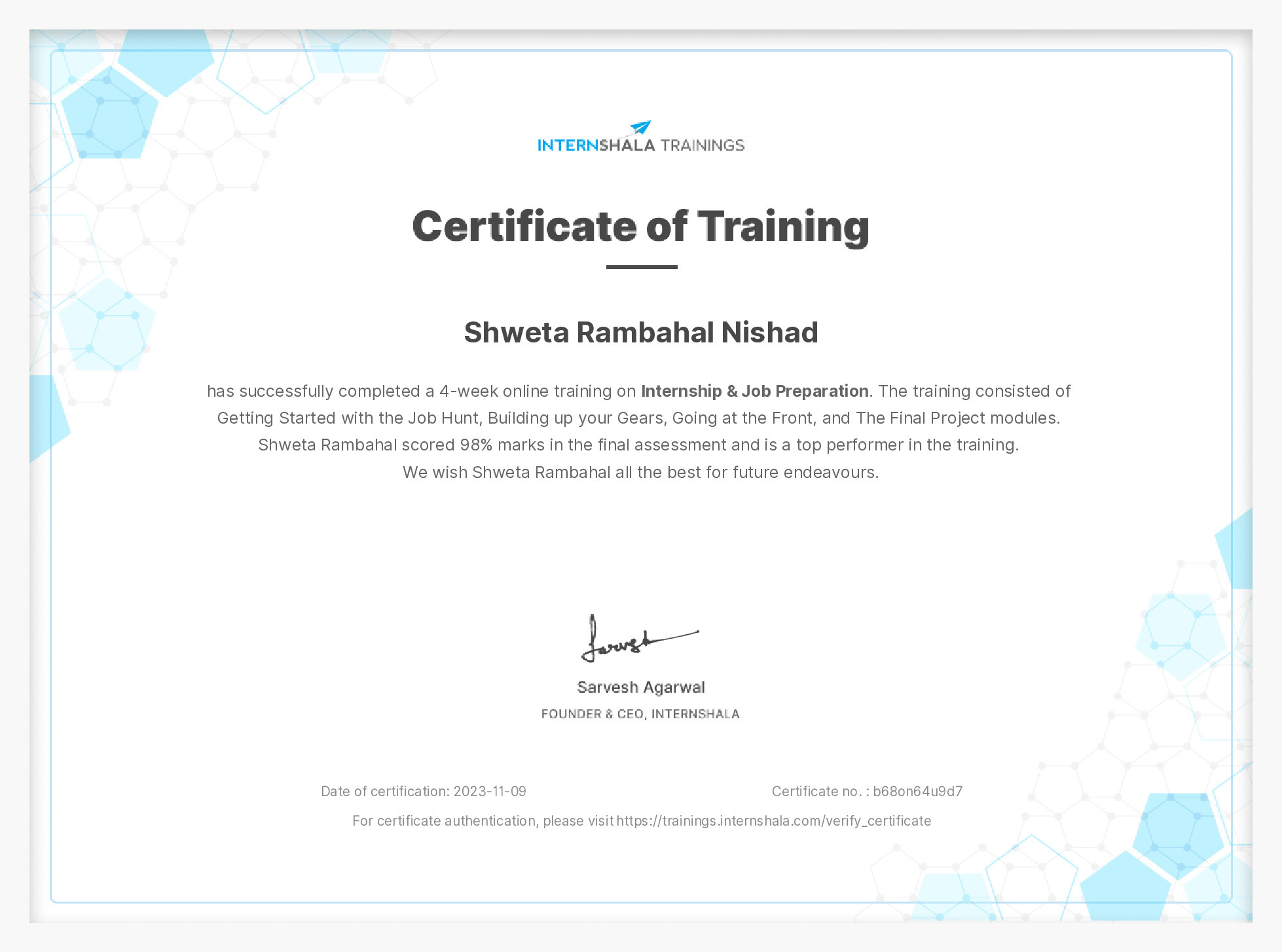 Certificate of completion