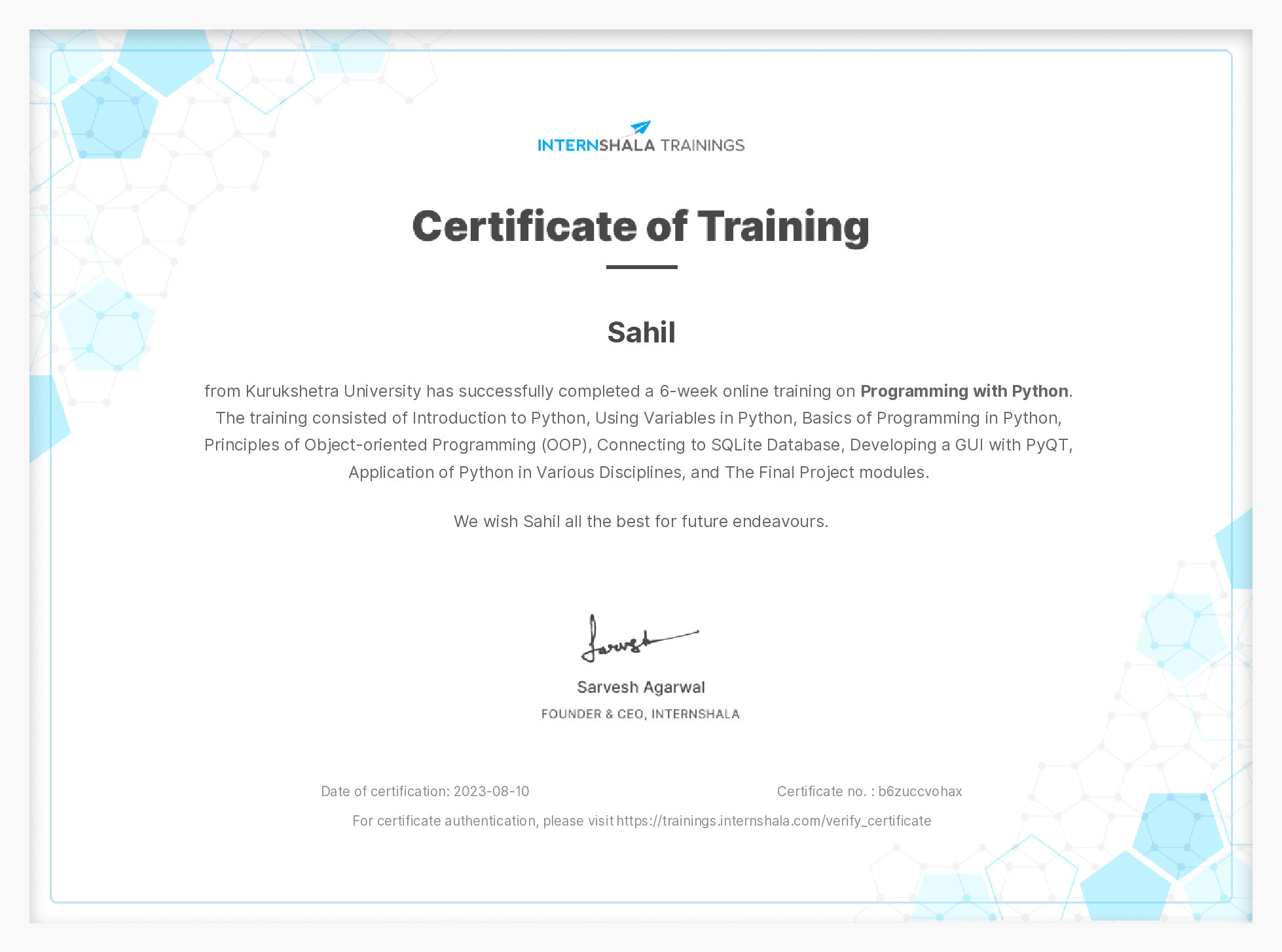 Certificate of completion