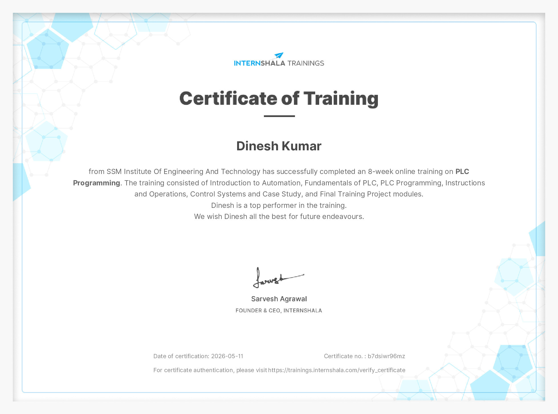Certificate of completion