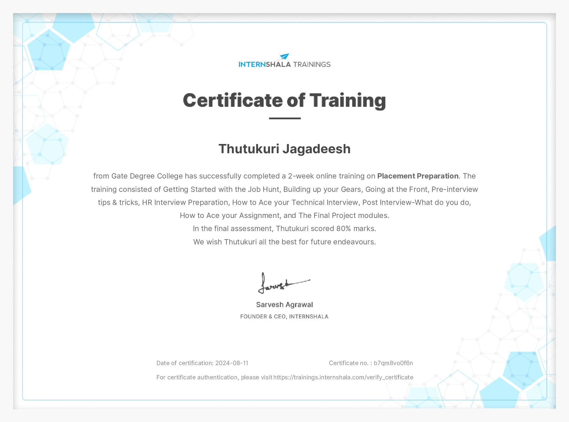 Certificate of completion