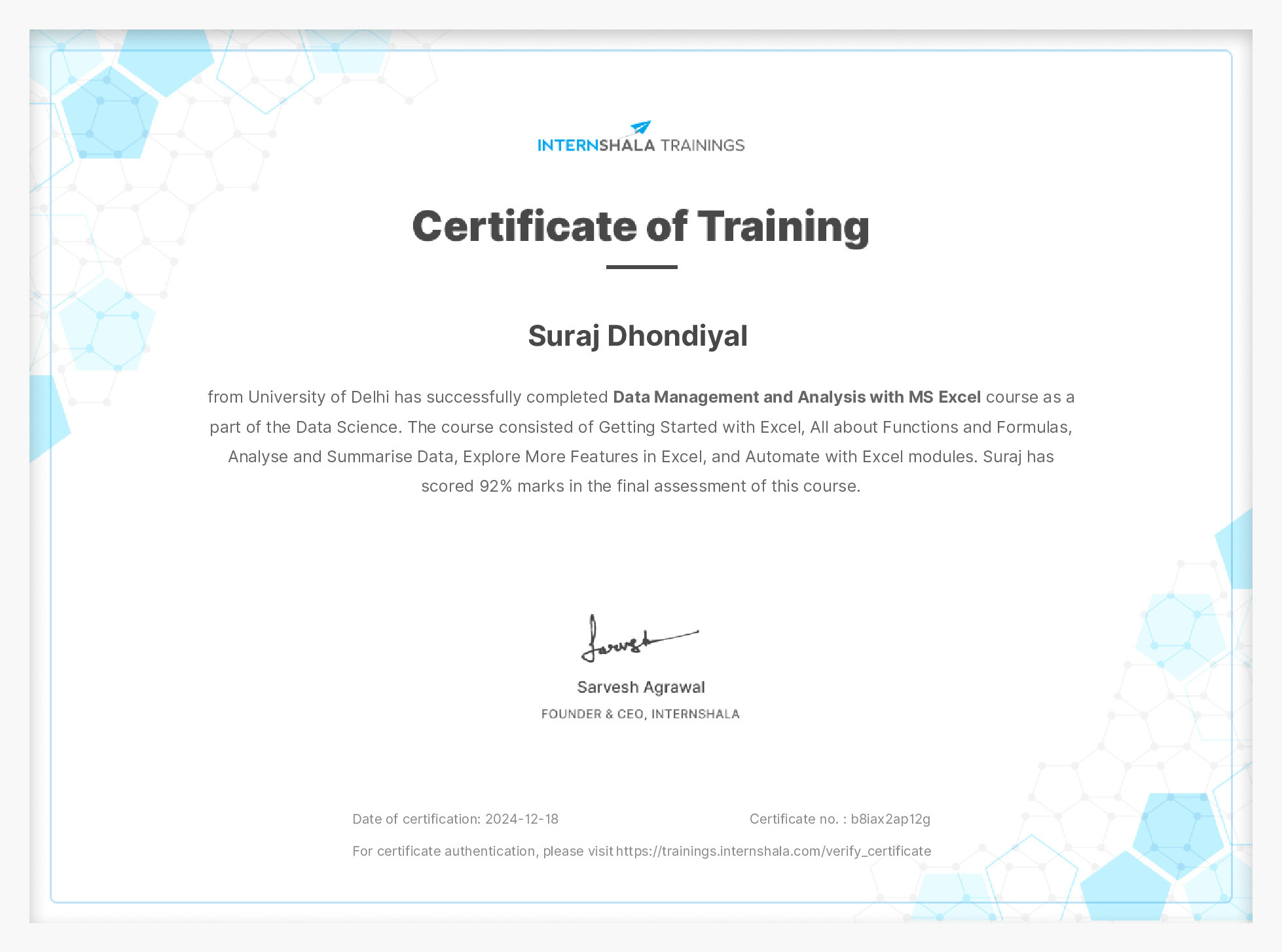 Certificate of completion