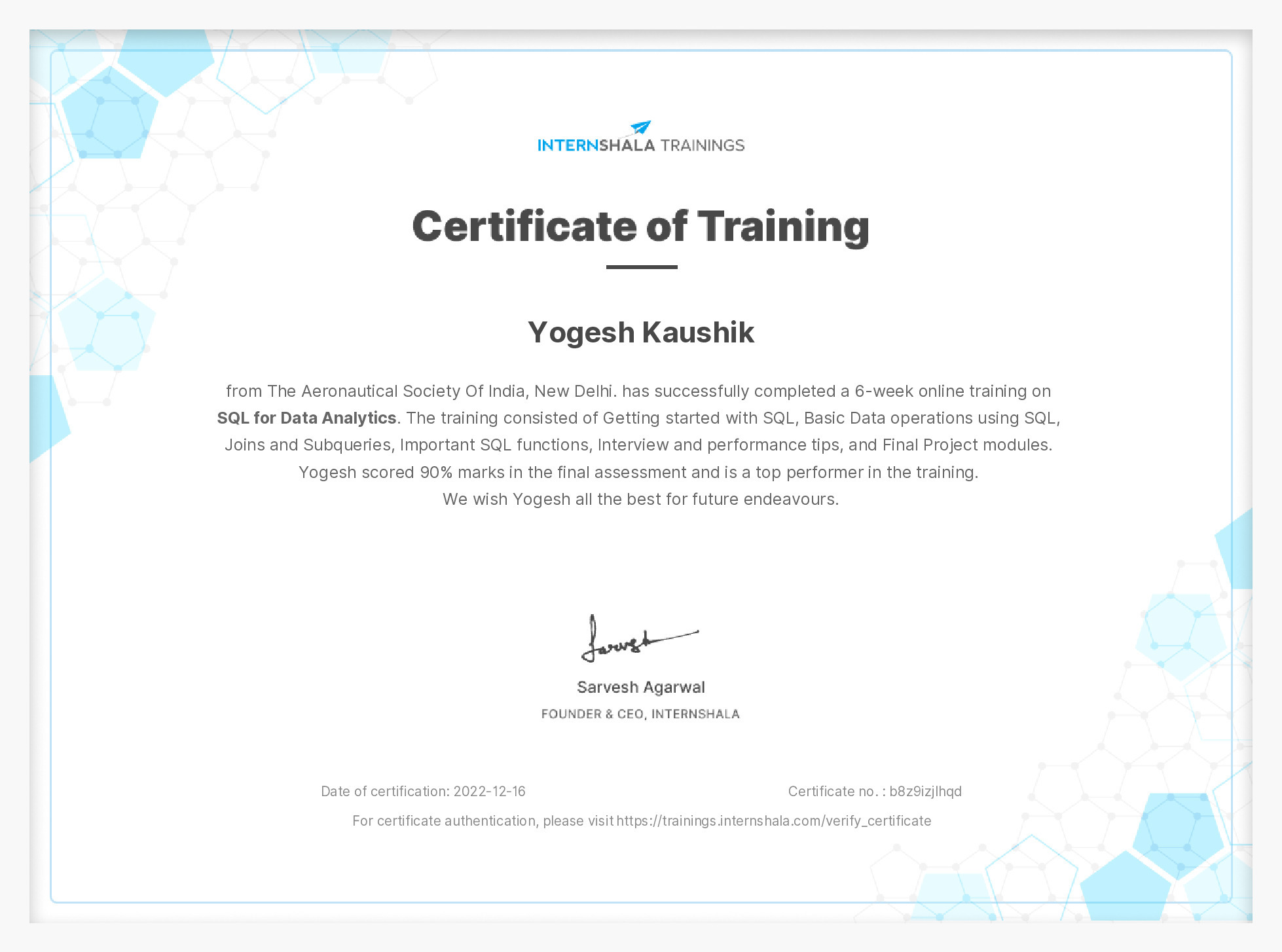 Certificate of completion