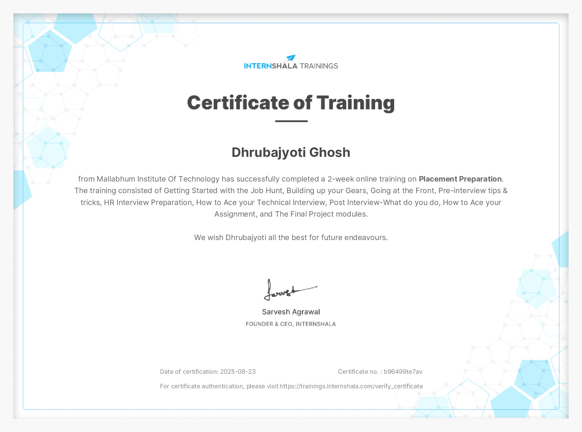 Certificate of completion