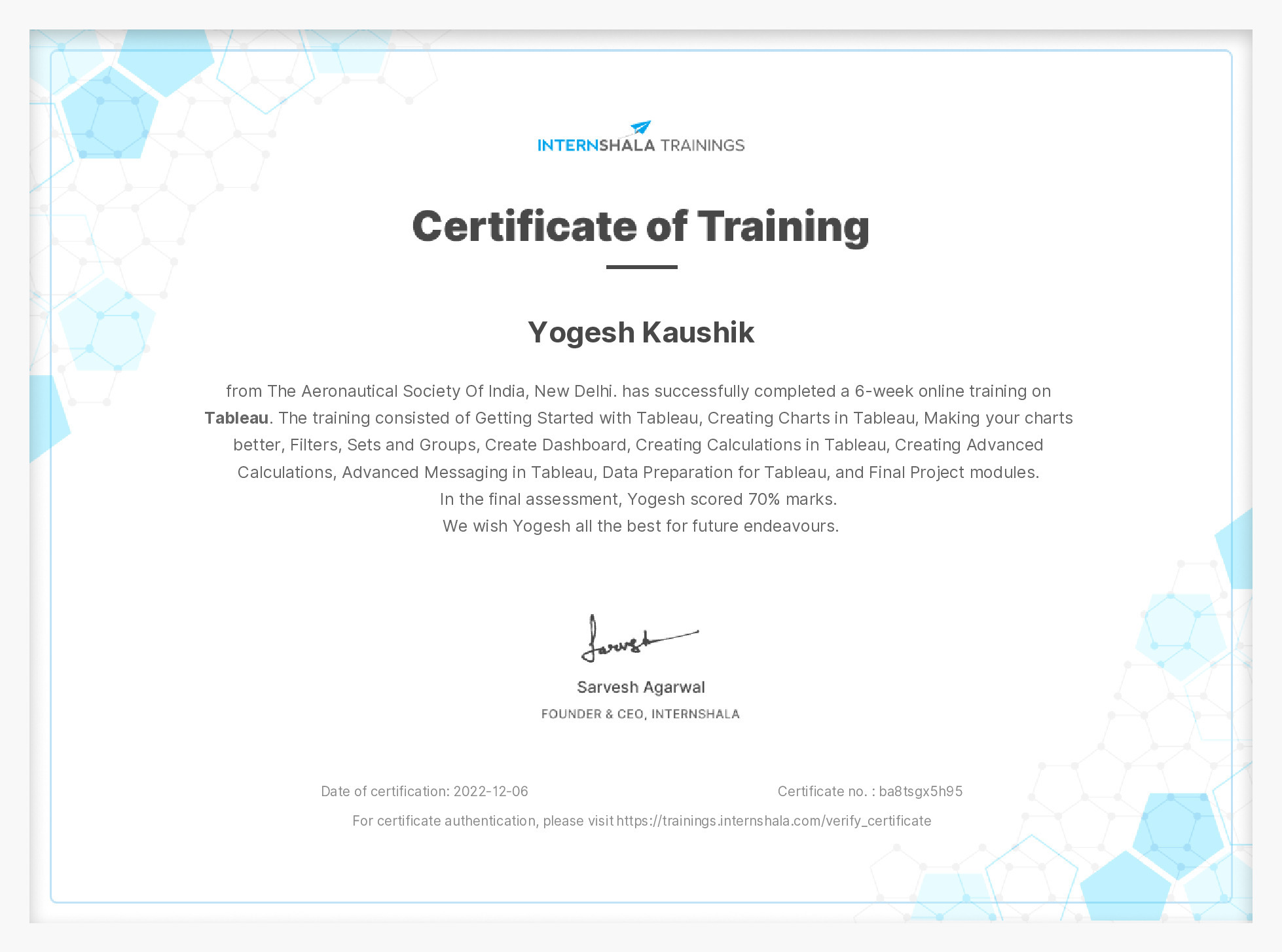 Certificate of completion