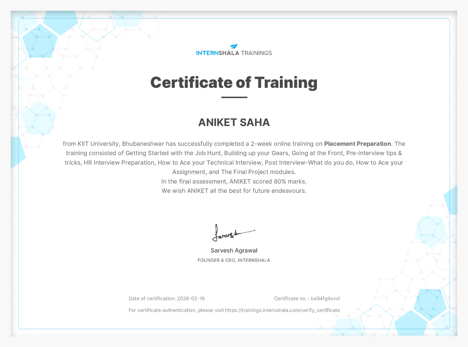 Certificate of completion