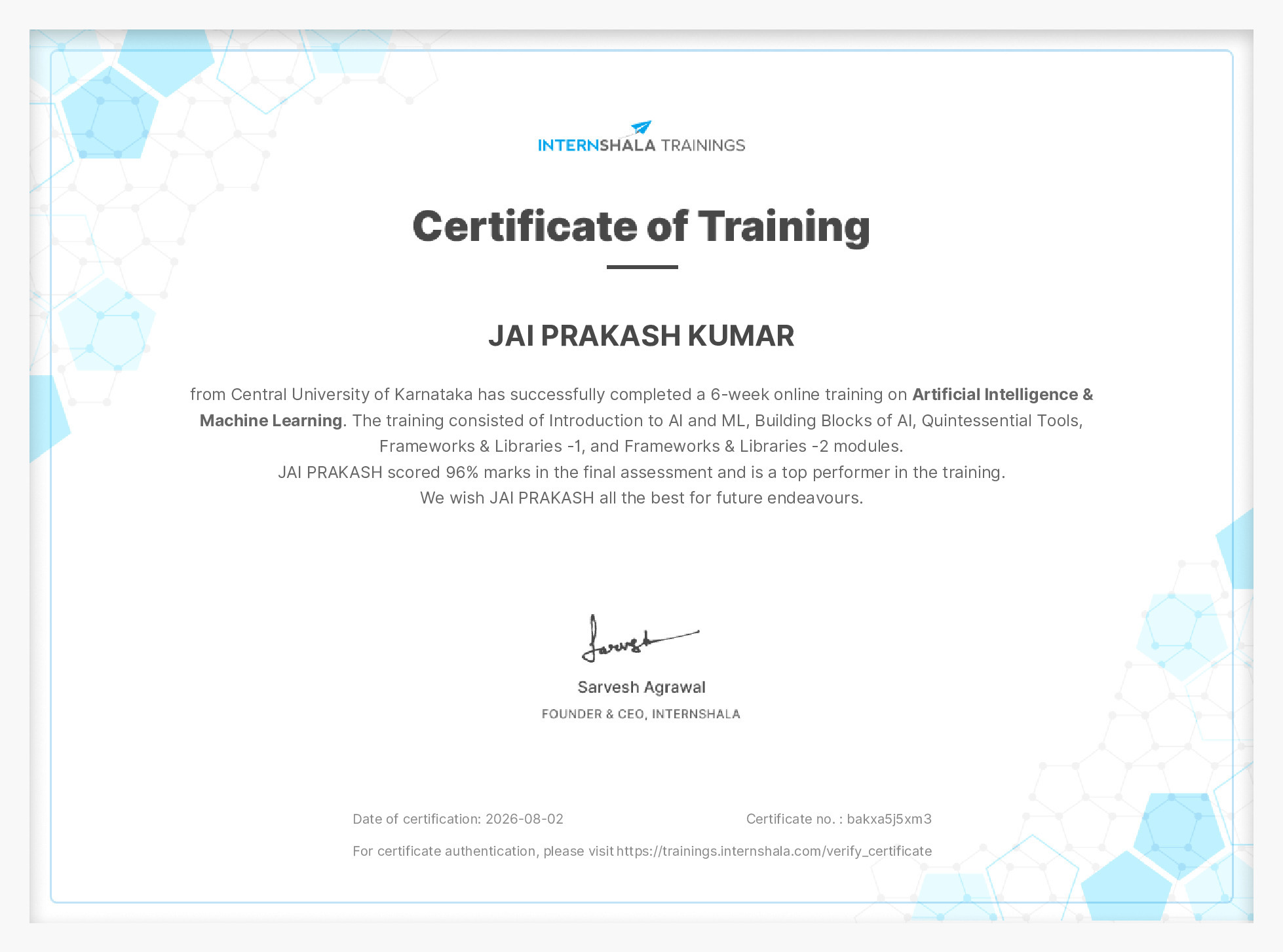 Certificate of completion