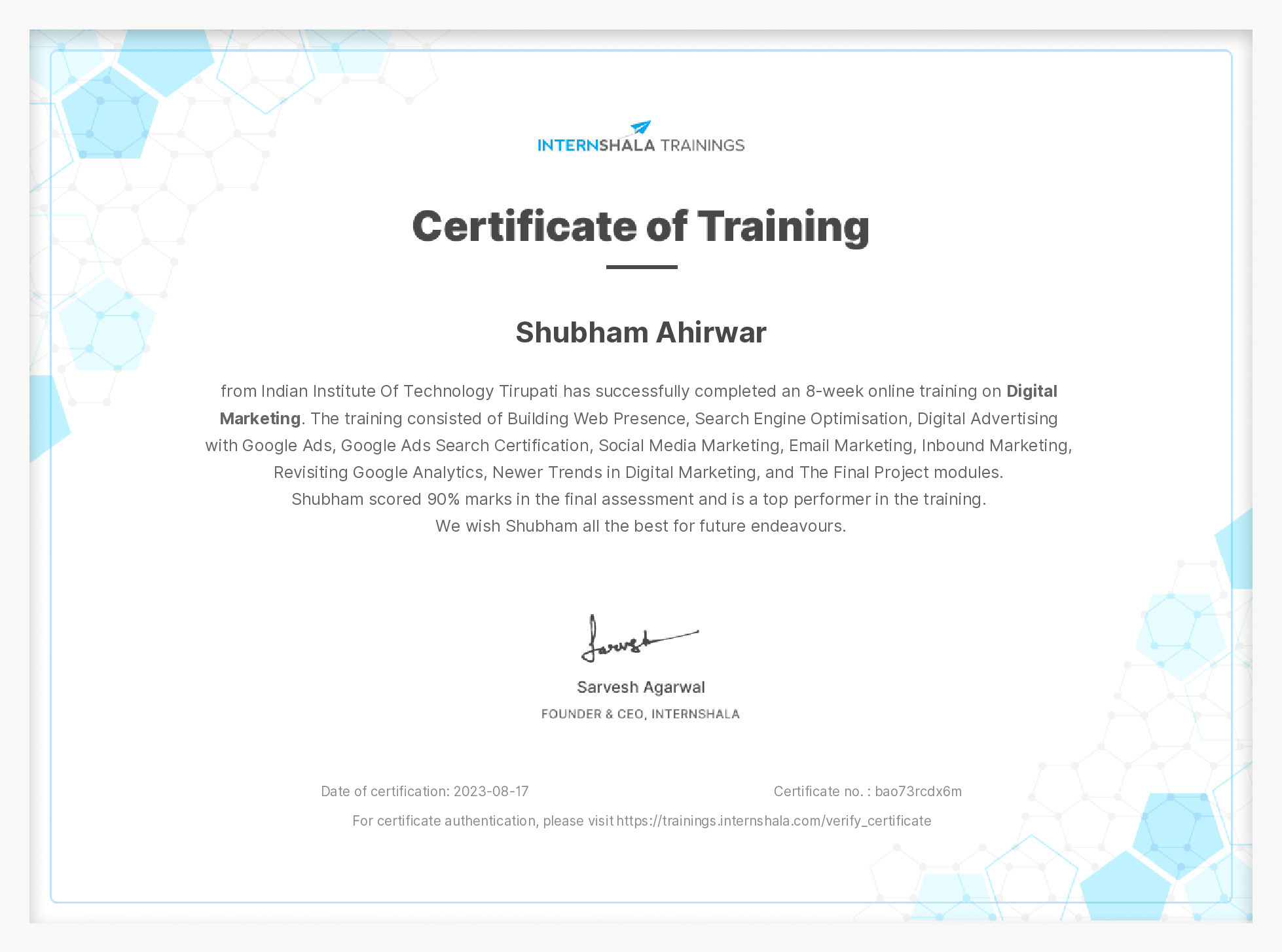 Certificate of completion