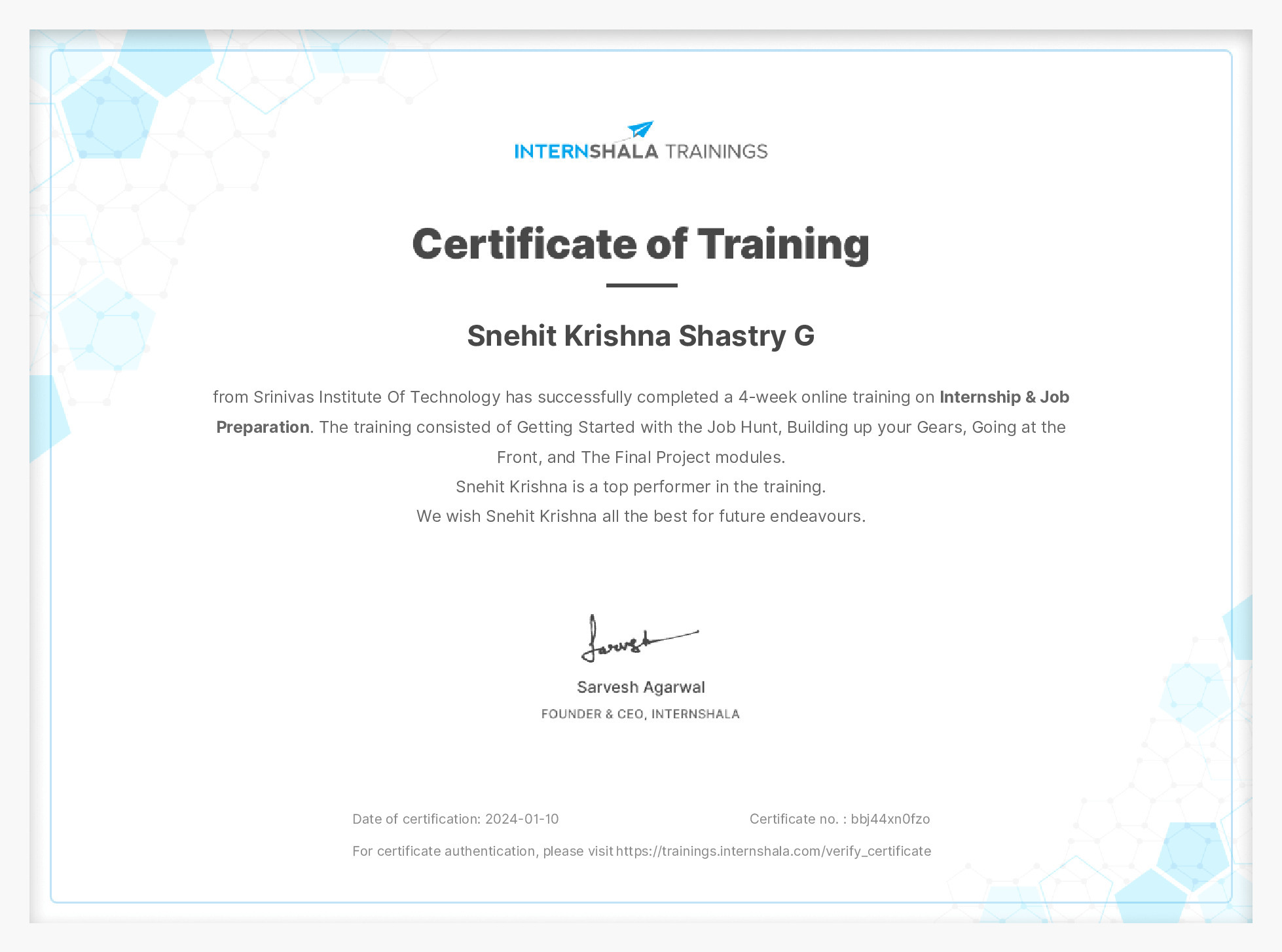 Certificate of completion