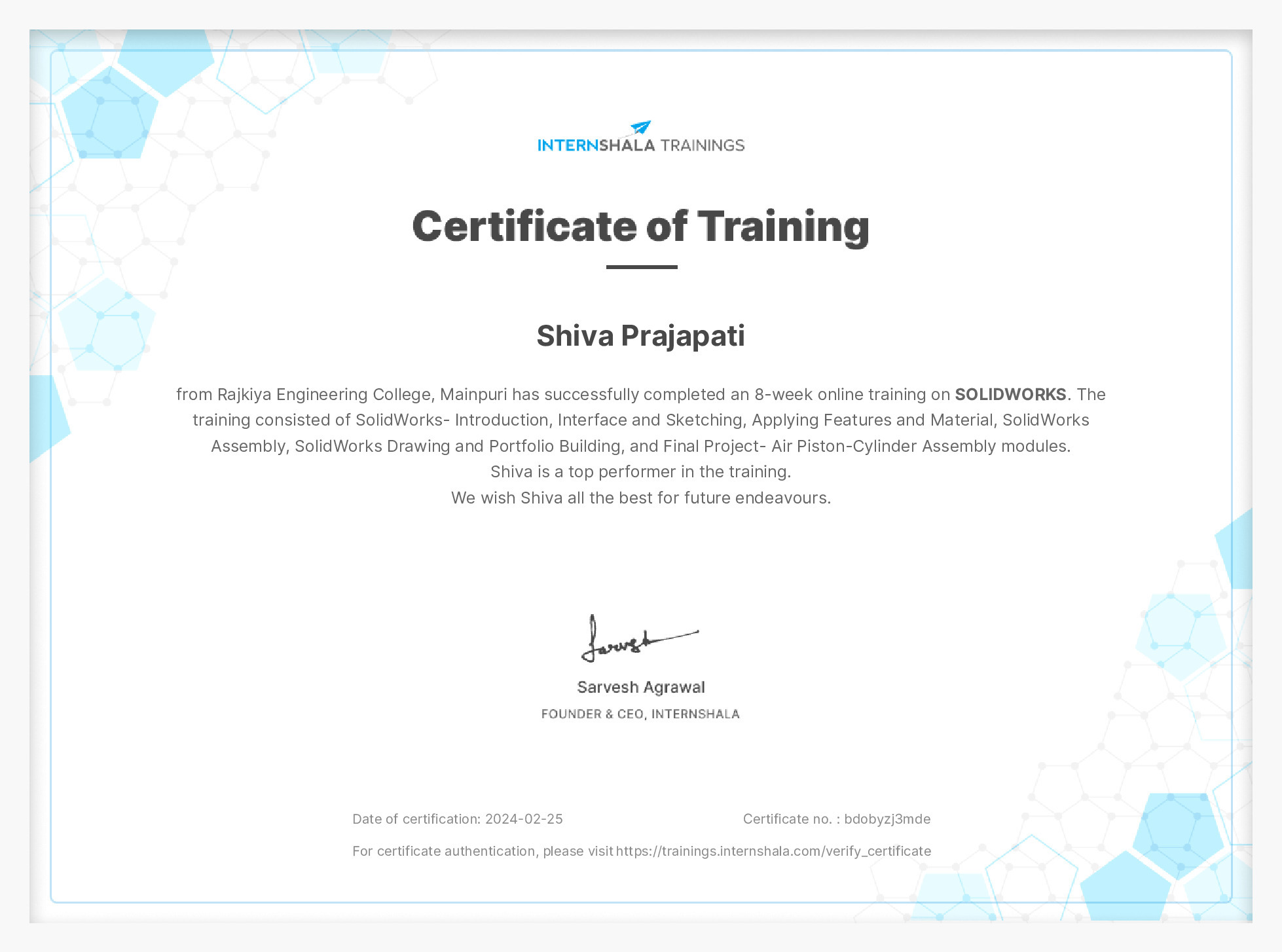Certificate of completion
