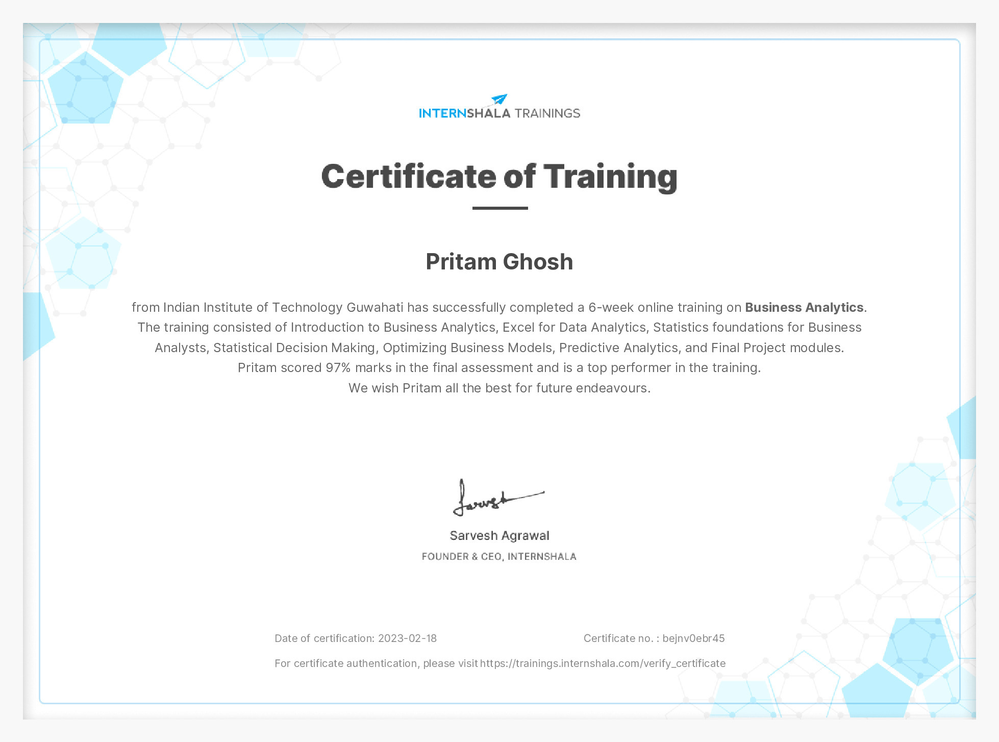 Certificate of completion