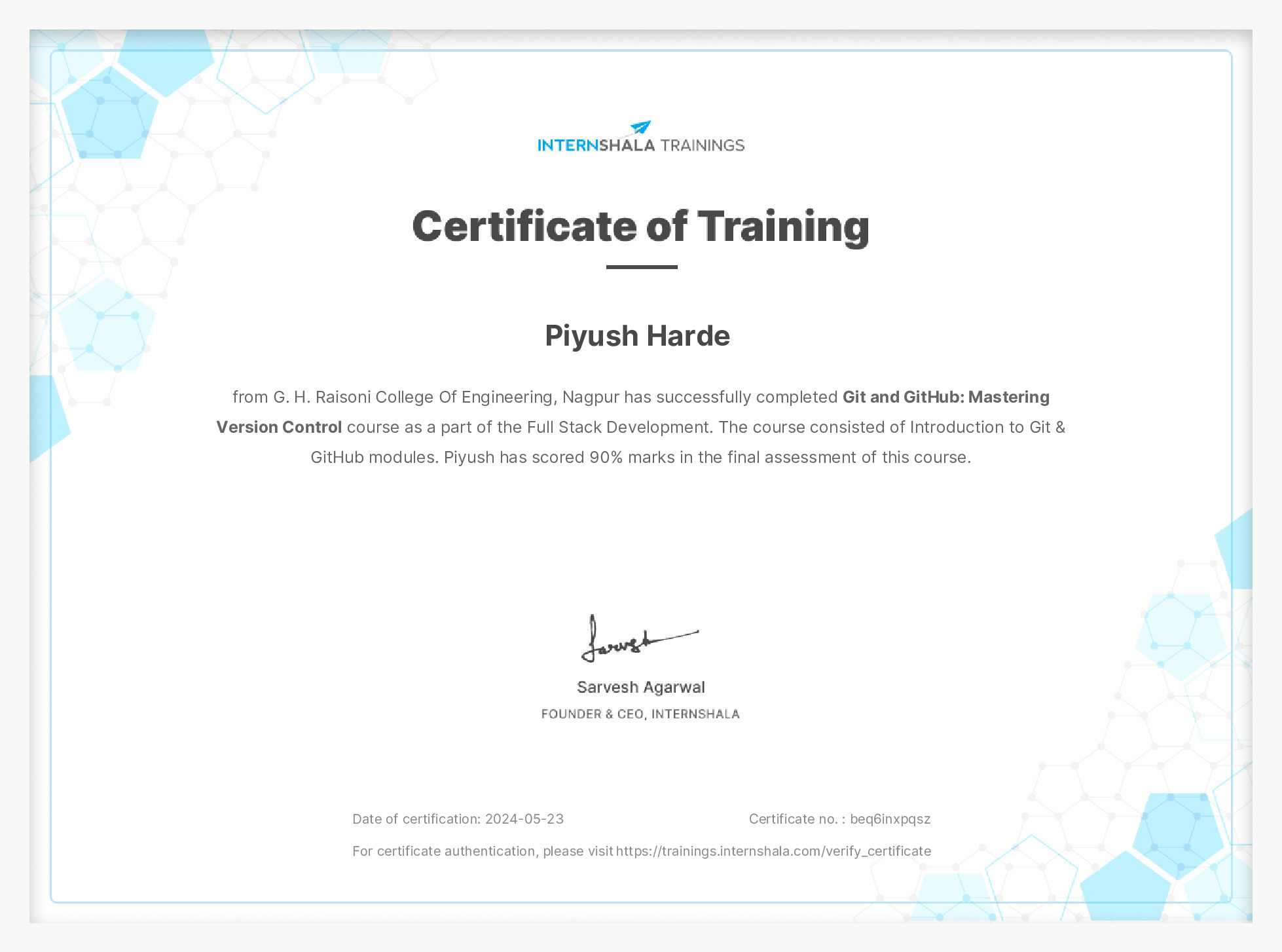 Certificate of completion