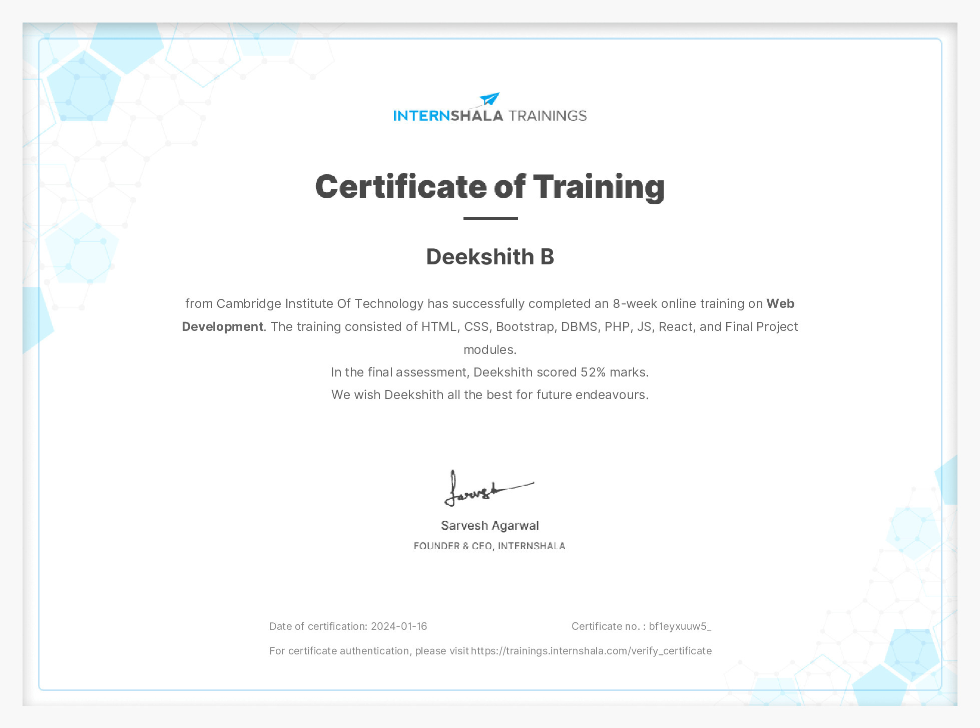 Certificate of completion