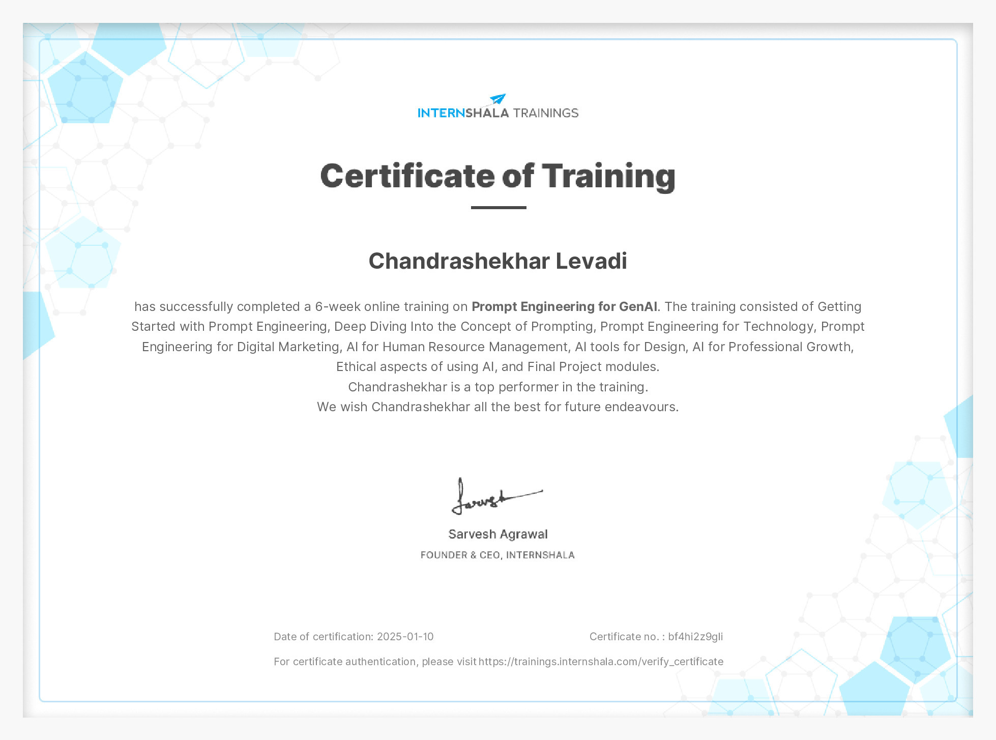 Certificate of completion