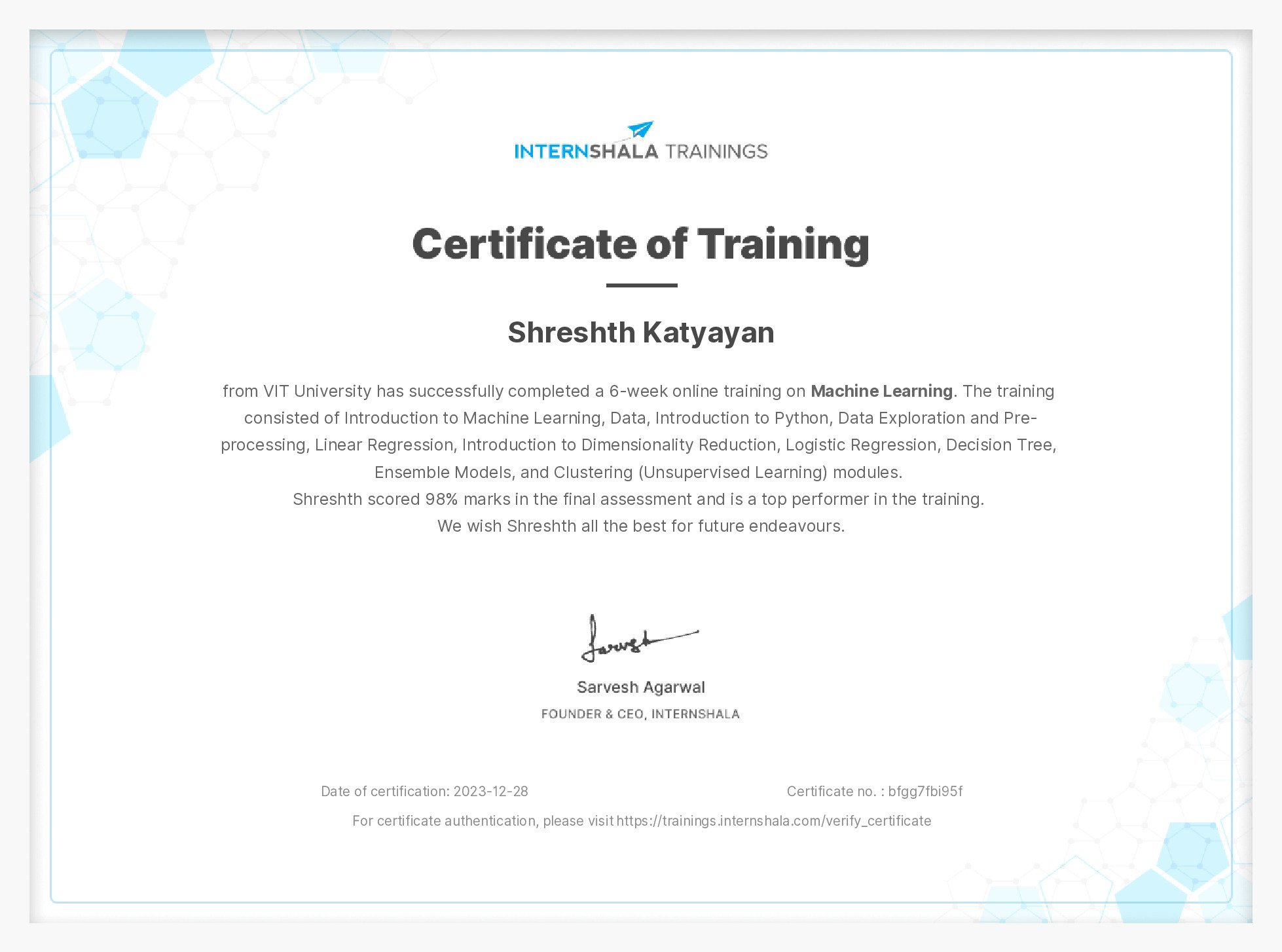 Certificate of completion