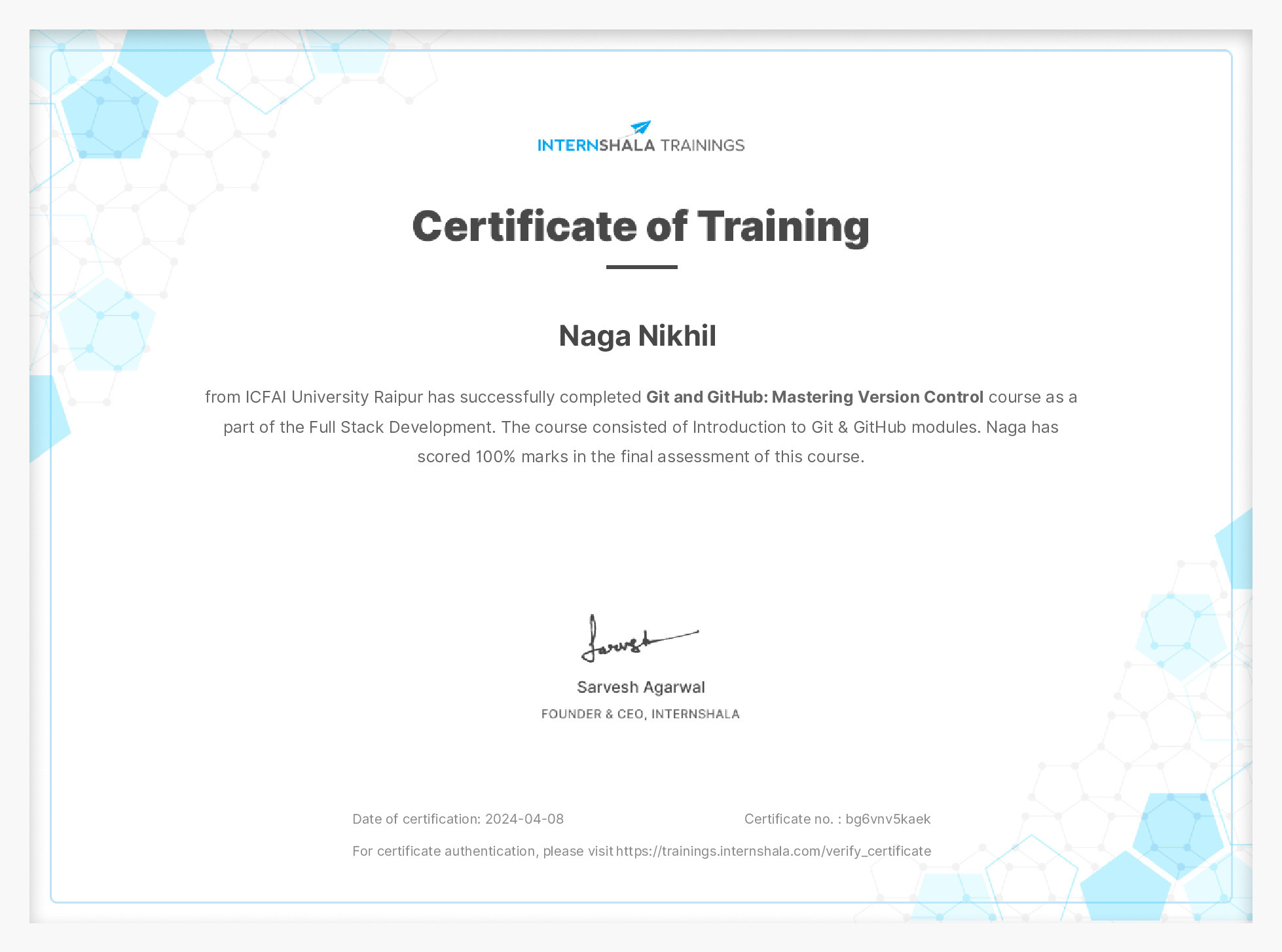 Certificate of completion