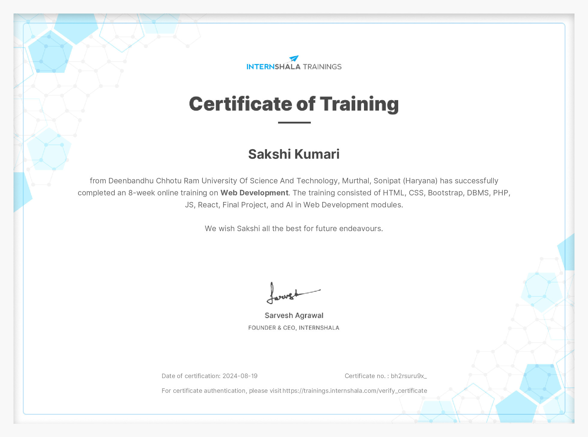 Certificate of completion