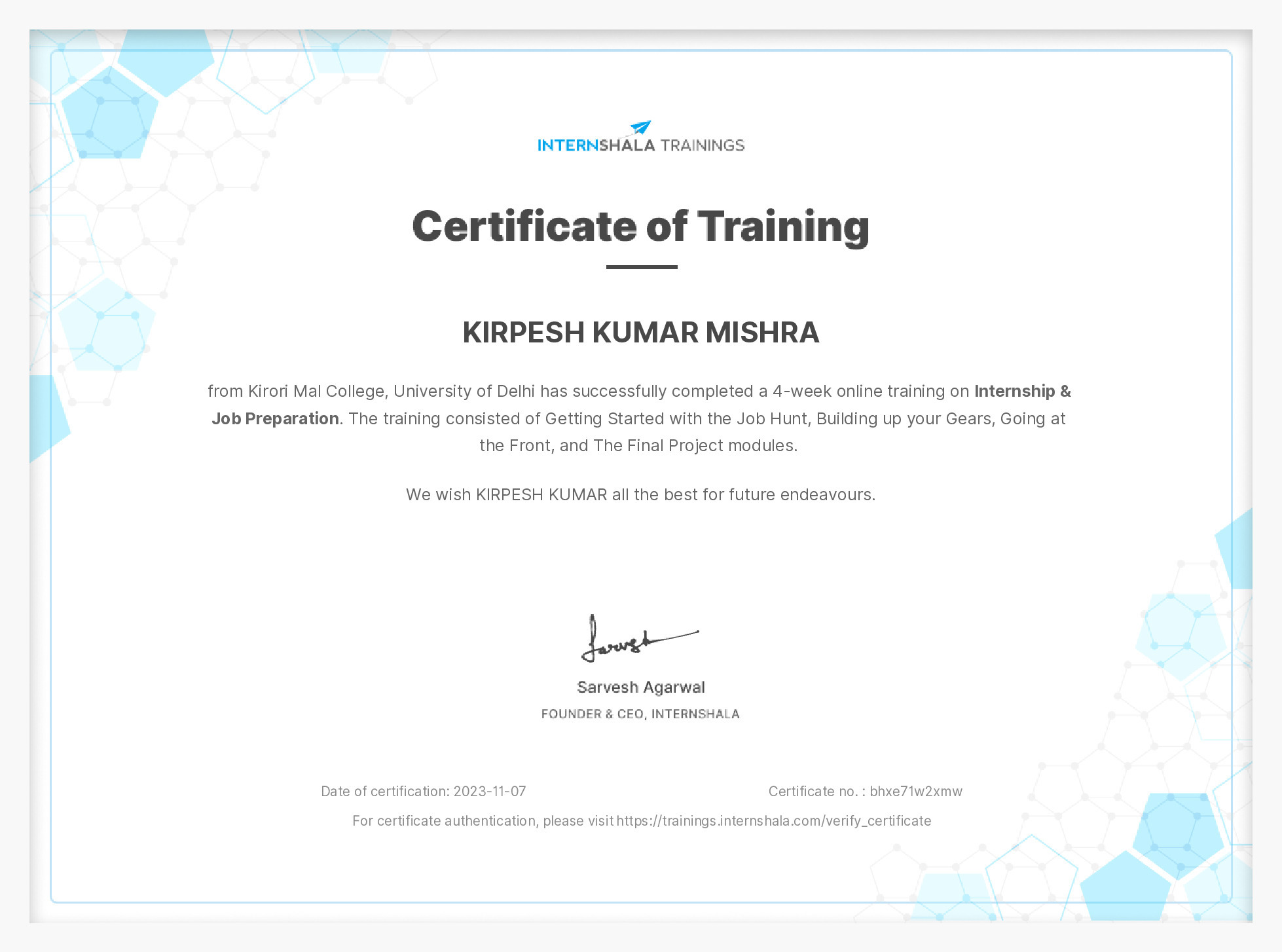 Certificate of completion