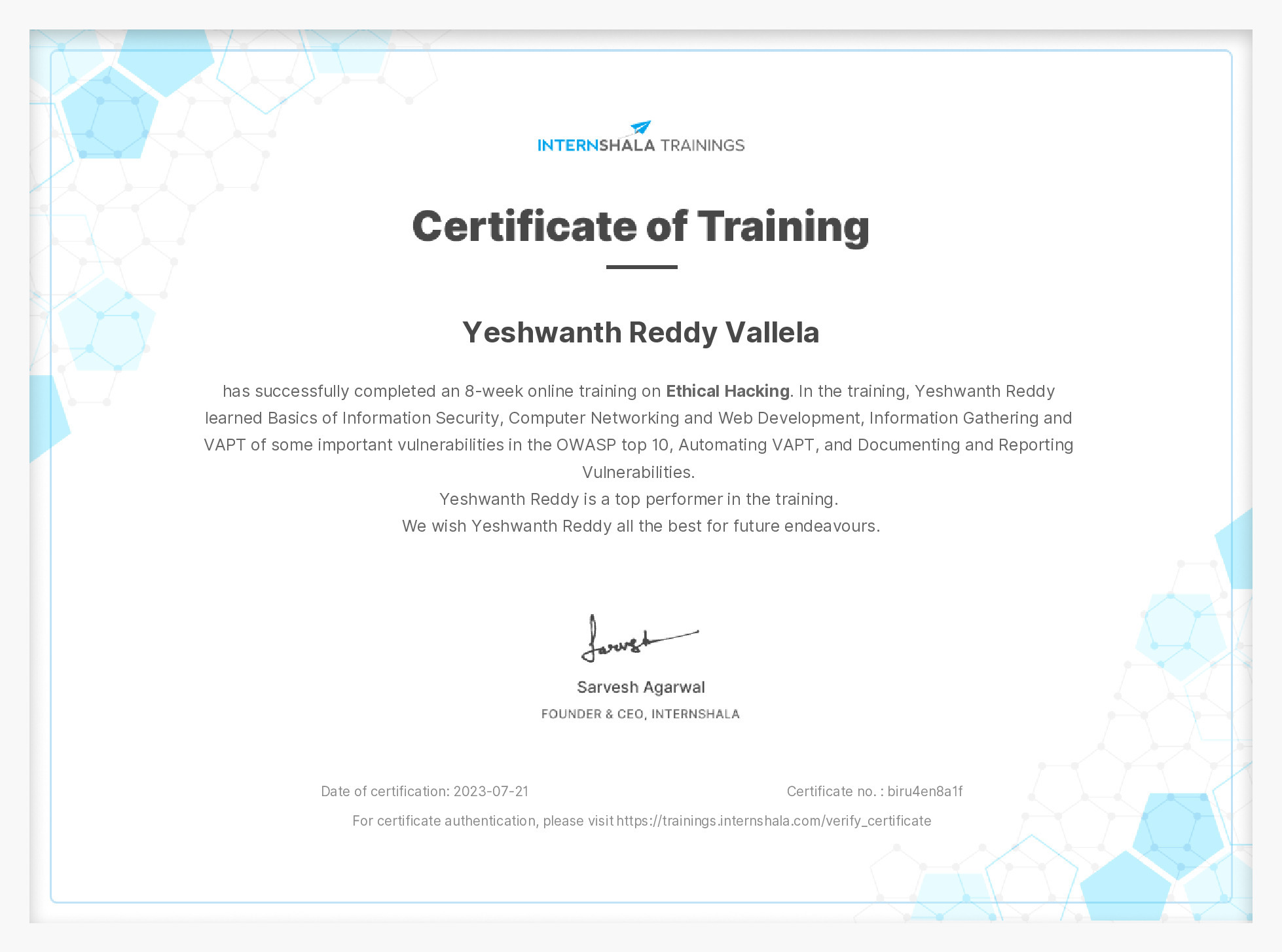 Certificate of completion