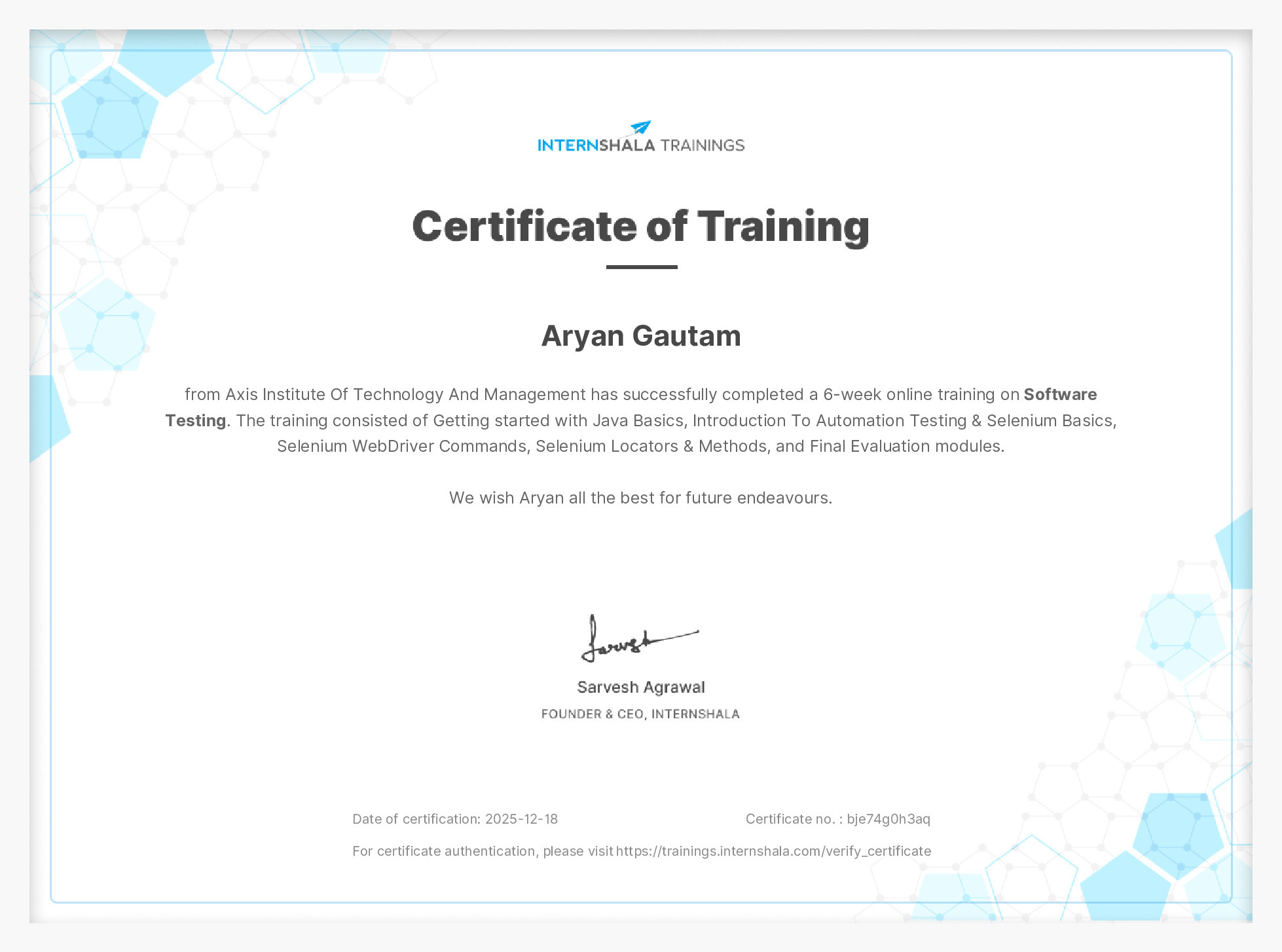 Certificate of completion