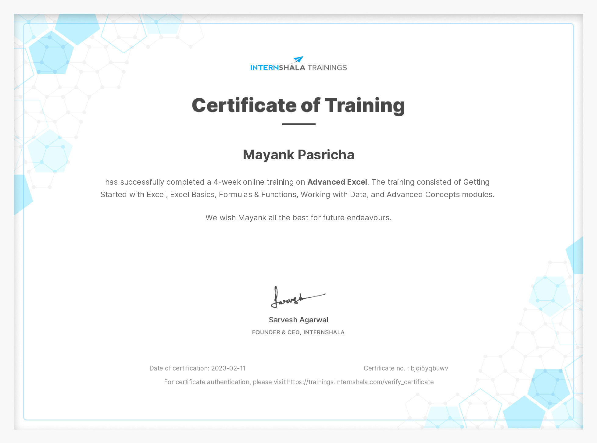 Certificate of completion