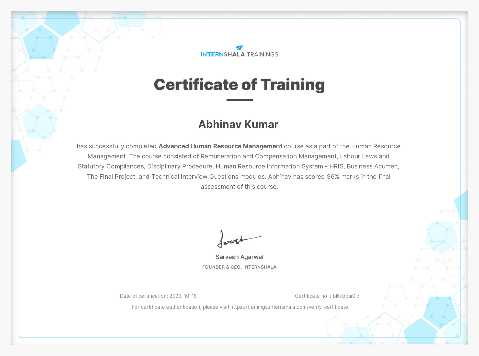 Certificate of completion