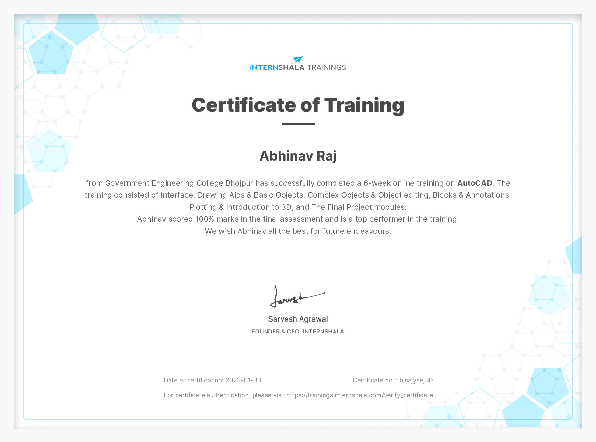 Certificate of completion