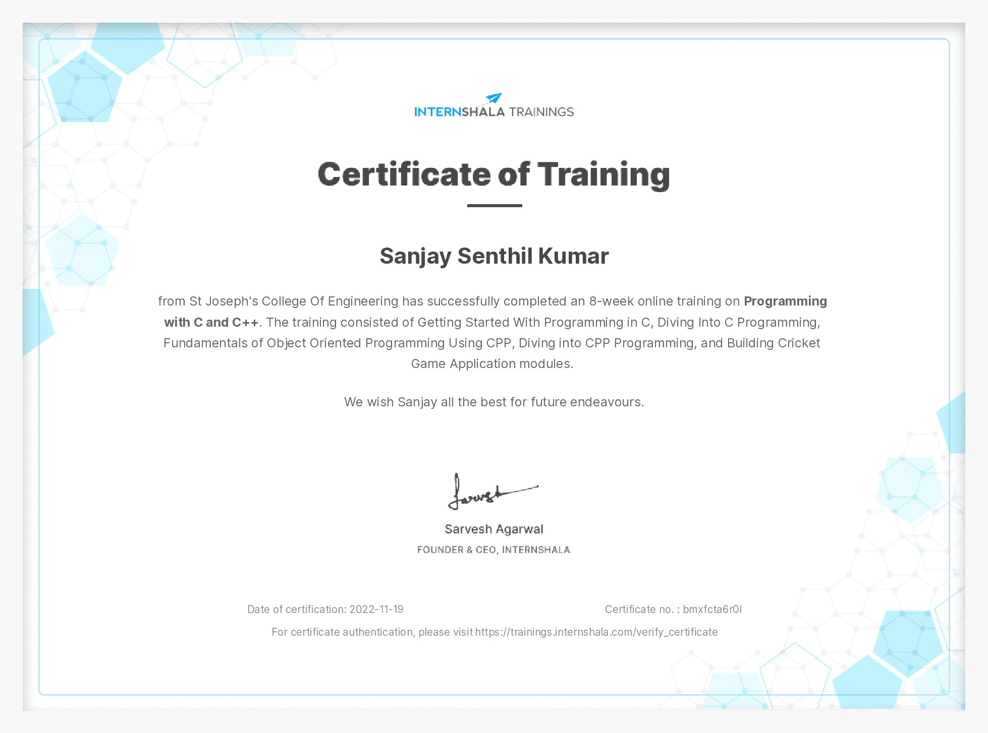 Certificate of completion