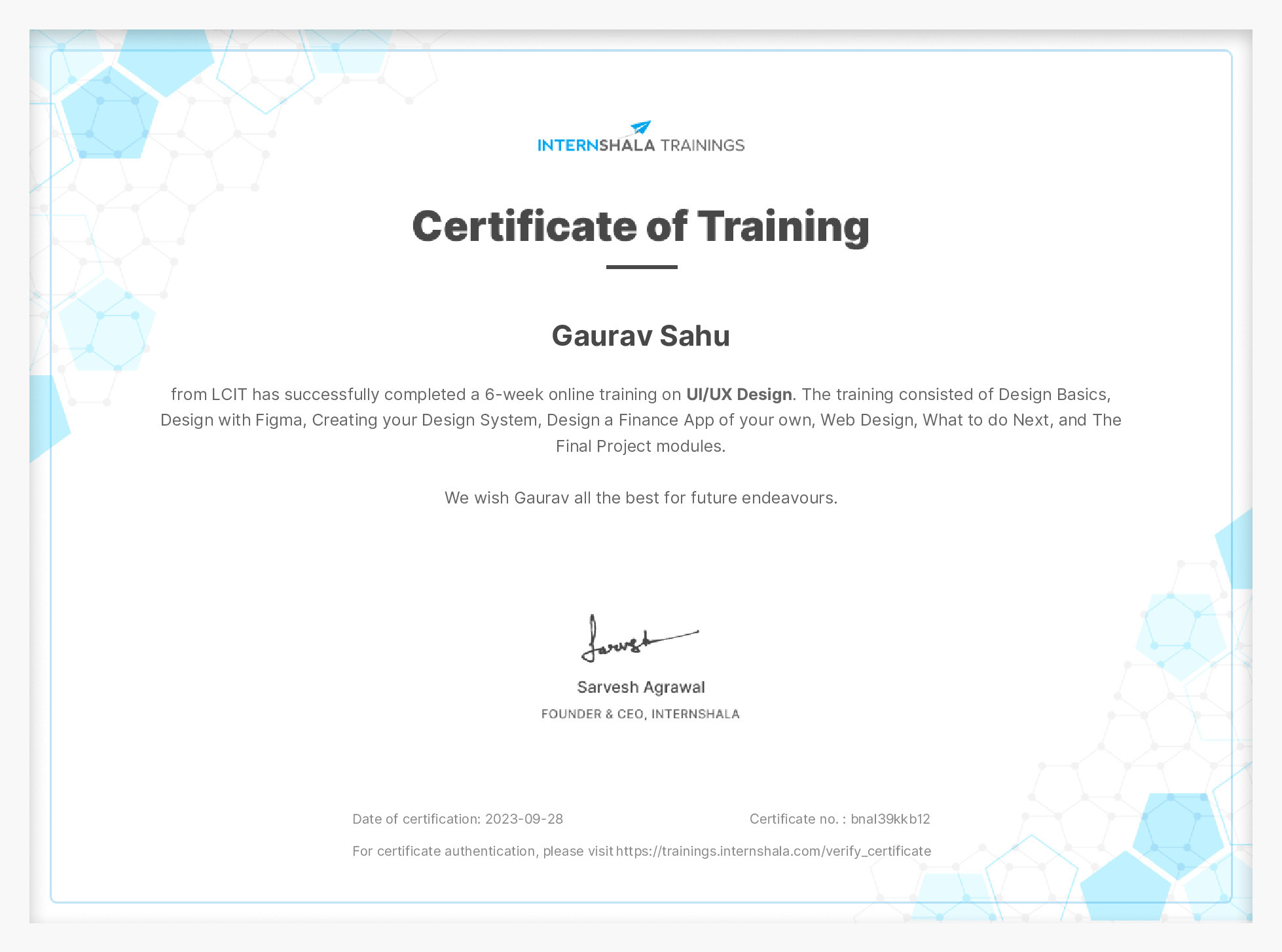 Certificate of completion