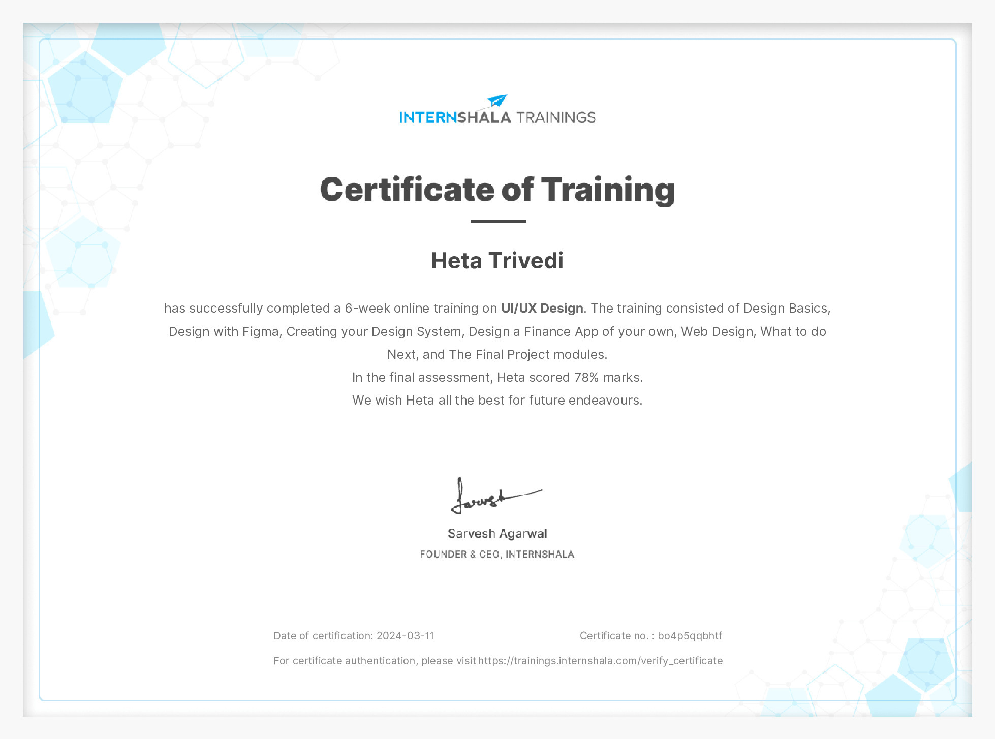 Certificate of completion