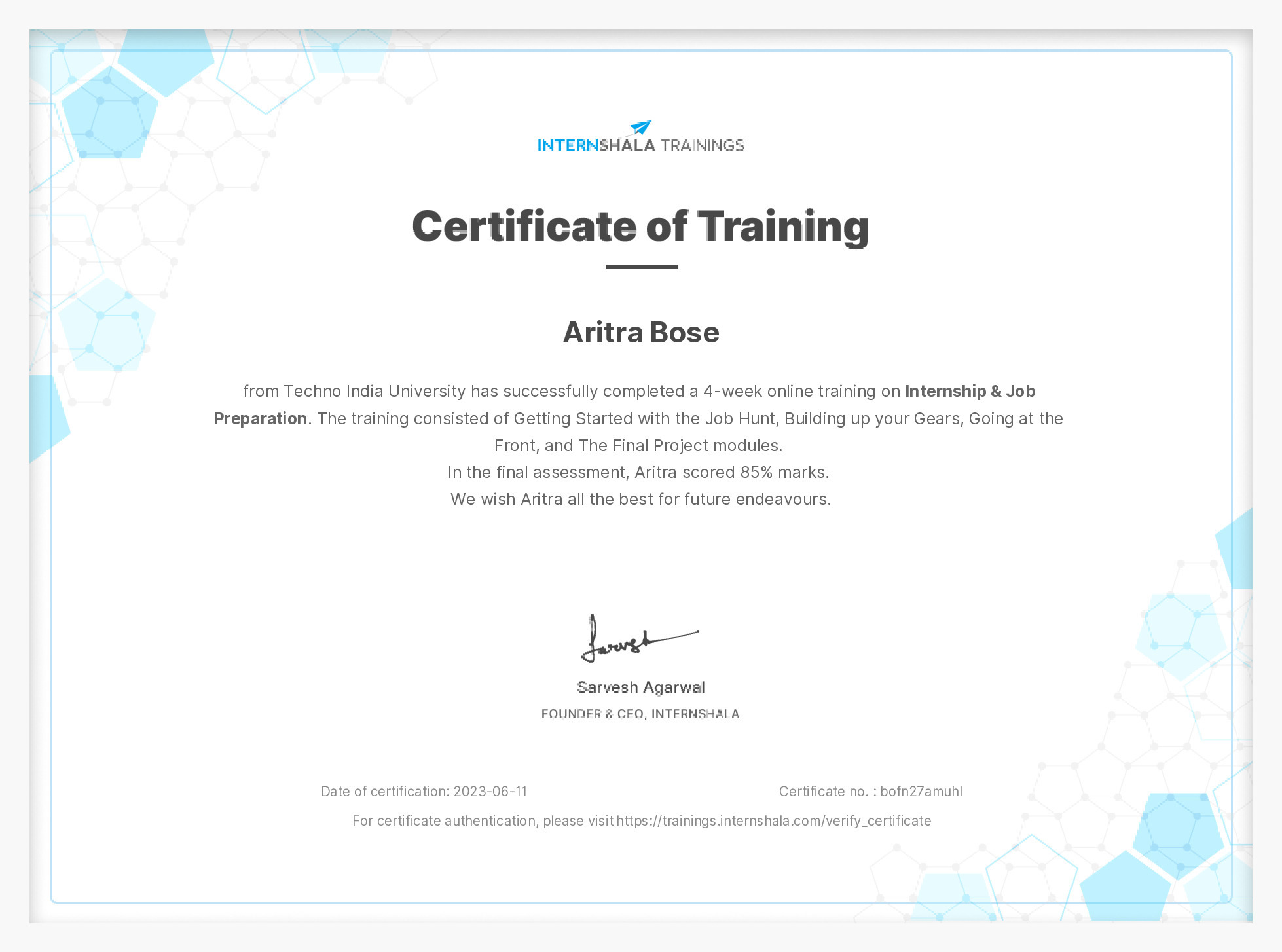 Certificate of completion
