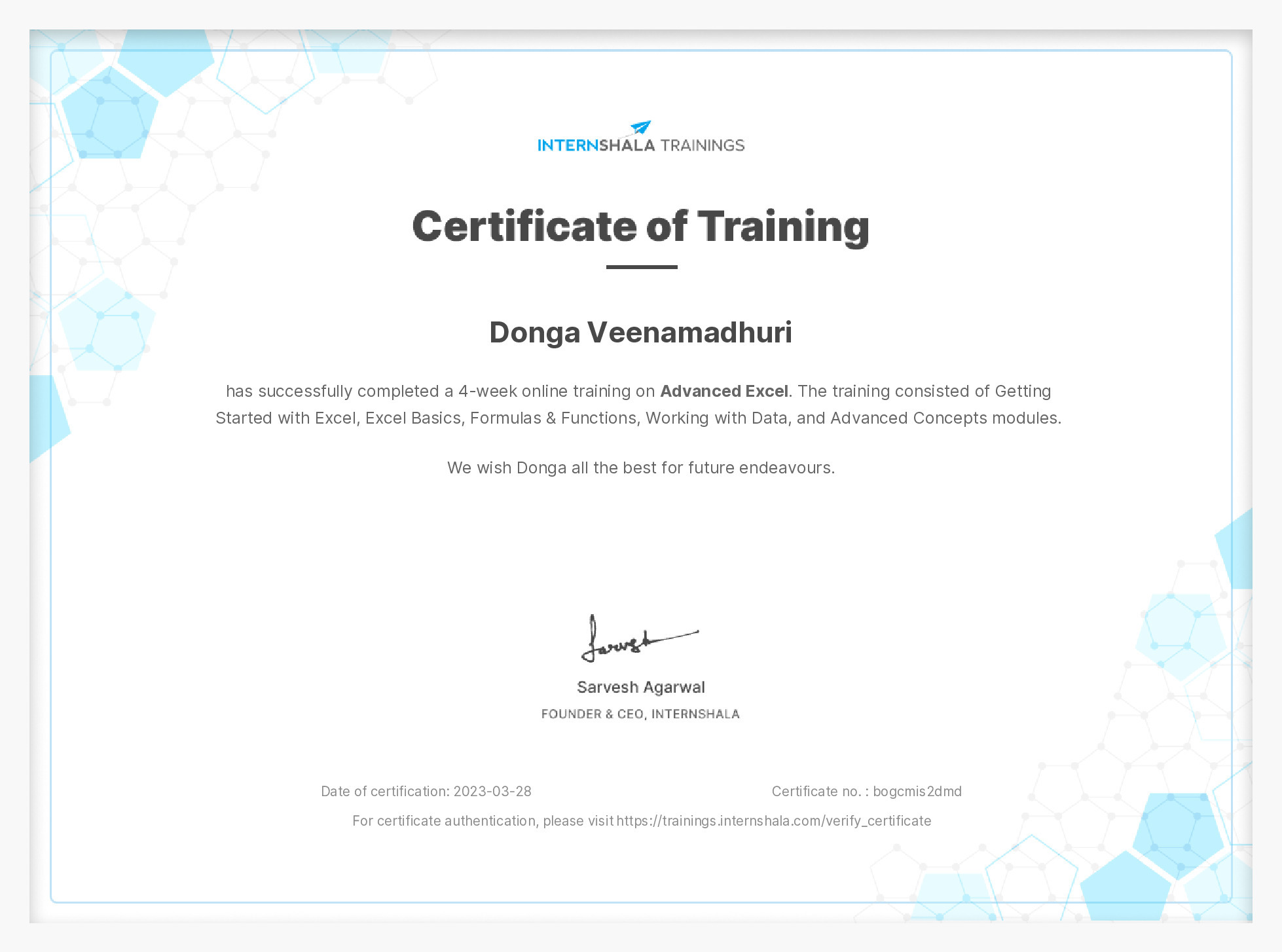 Certificate of completion