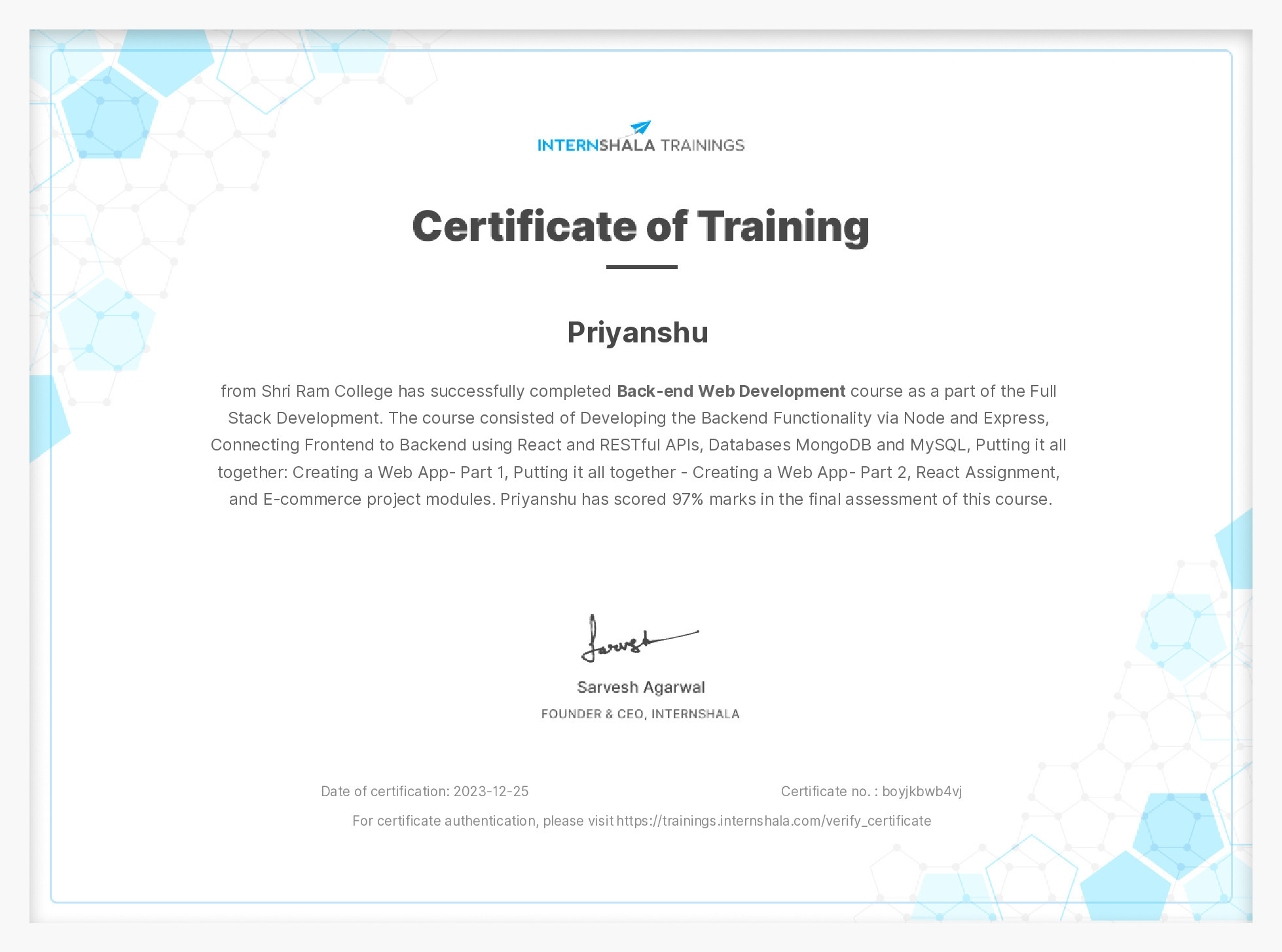 Certificate of completion